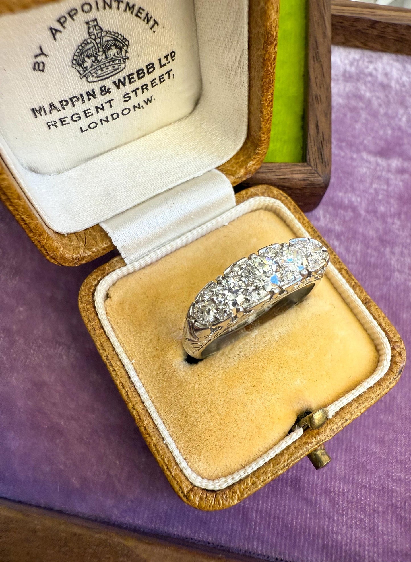 Art Deco Platinum Diamond Ring | Old European Cut Diamonds
