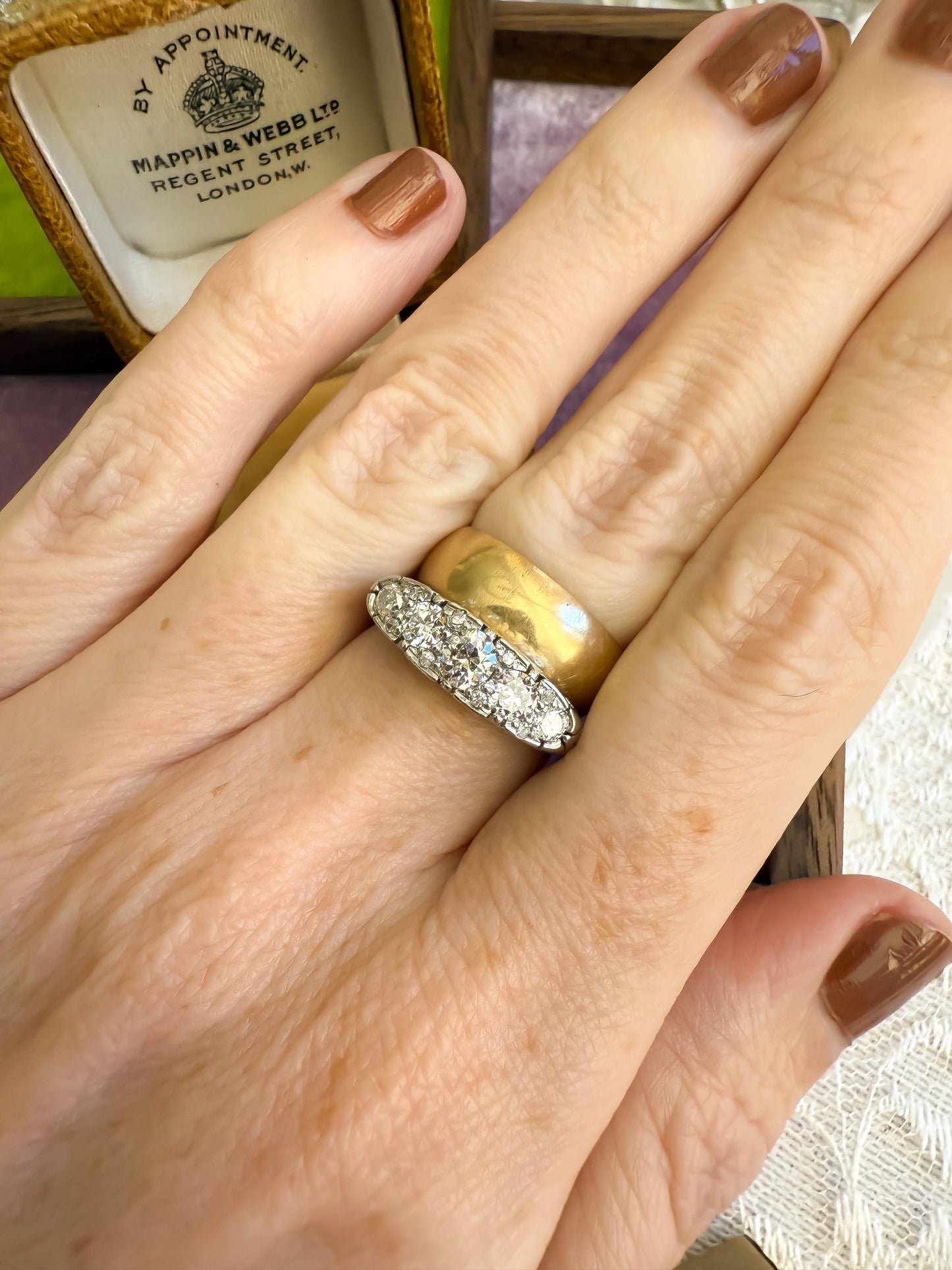 Art Deco Platinum Diamond Ring | Old European Cut Diamonds