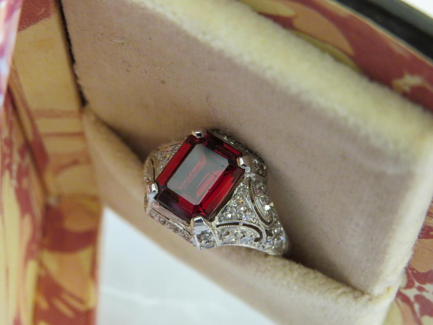 Art Deco Platinum Garnet & Diamond Ring