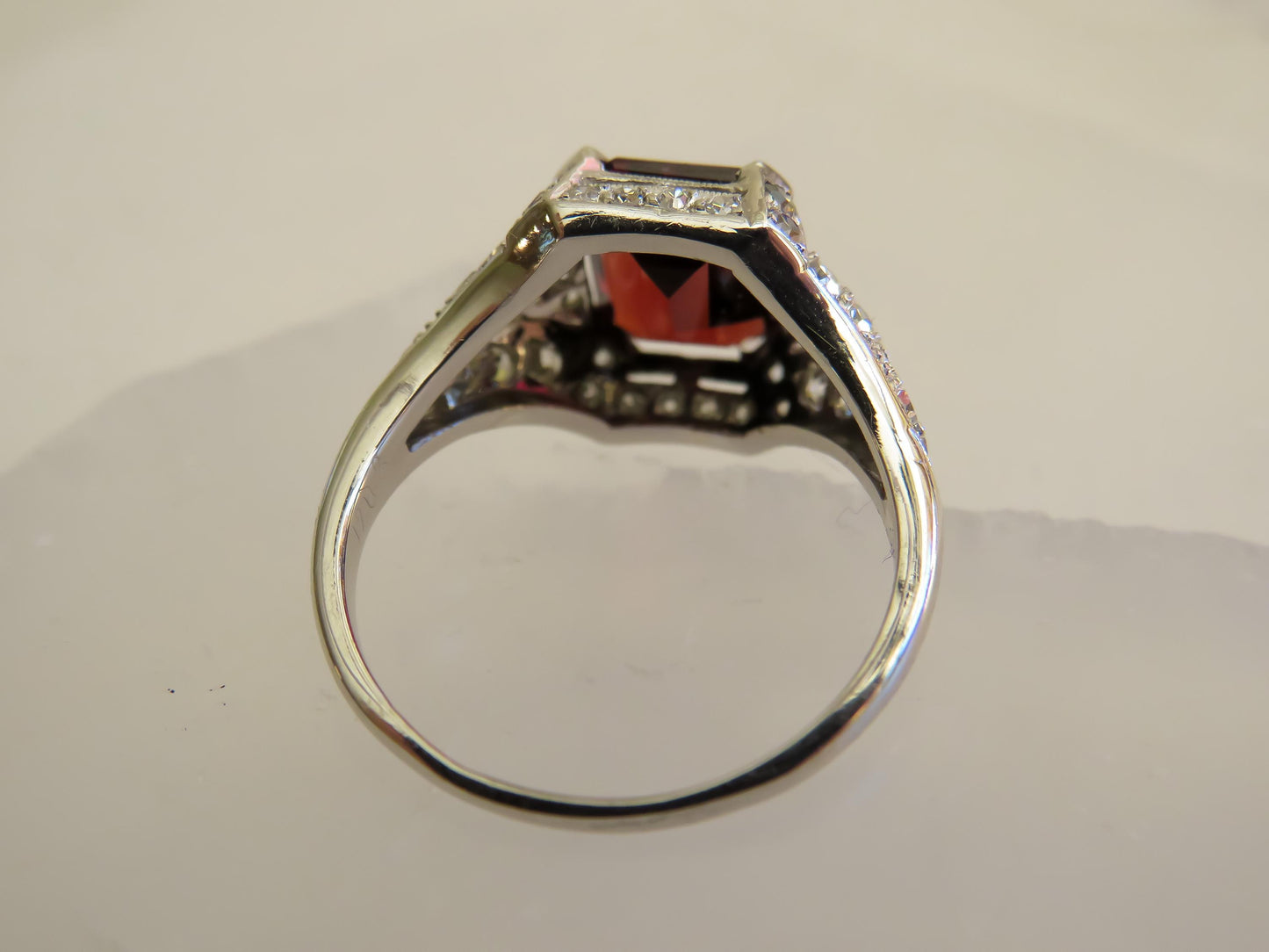 Art Deco Platinum Garnet & Diamond Ring