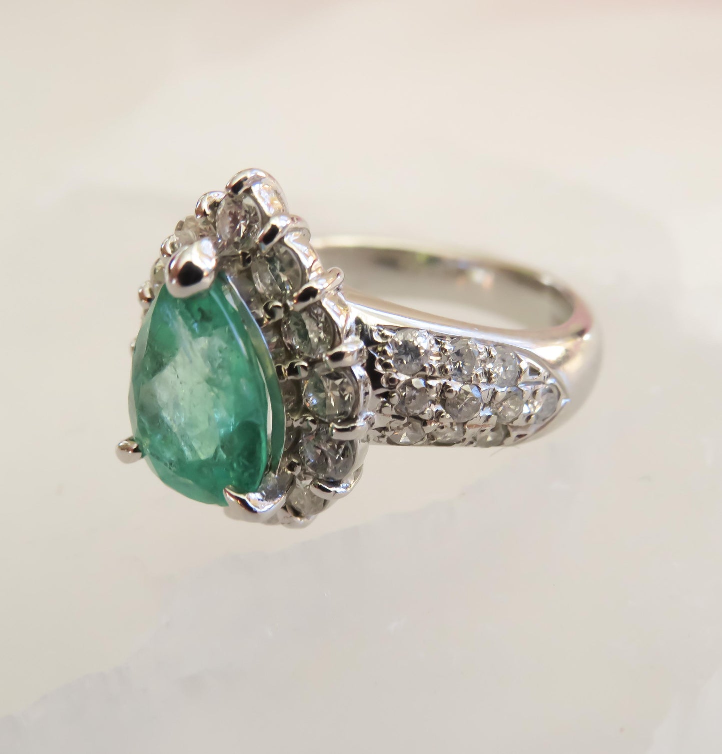 1.75ct Vintage Pear-Cut Emerald & Diamond Platinum Ring