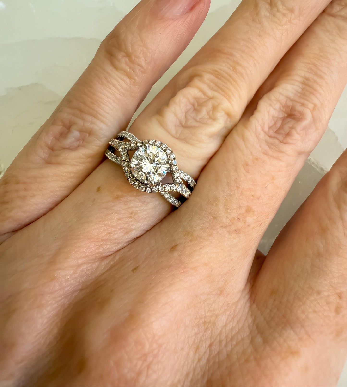 Natural Diamond Engagement Ring | .75ct Center | 14K Rose & White Gold Halo with 102 Accent Diamonds | Vintage-Inspired Sparkle