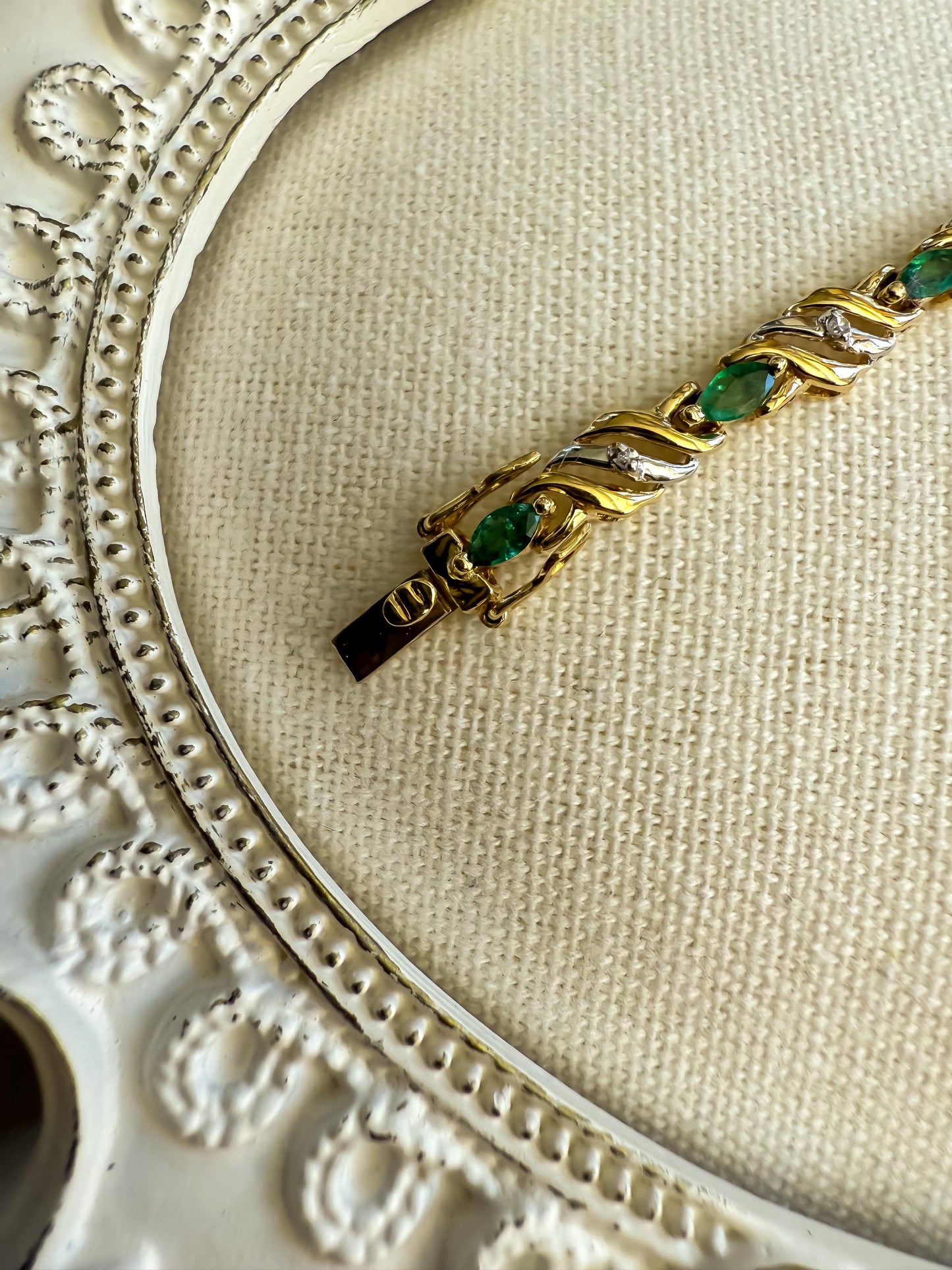 Vintage Emerald & Diamond Gold Bracelet