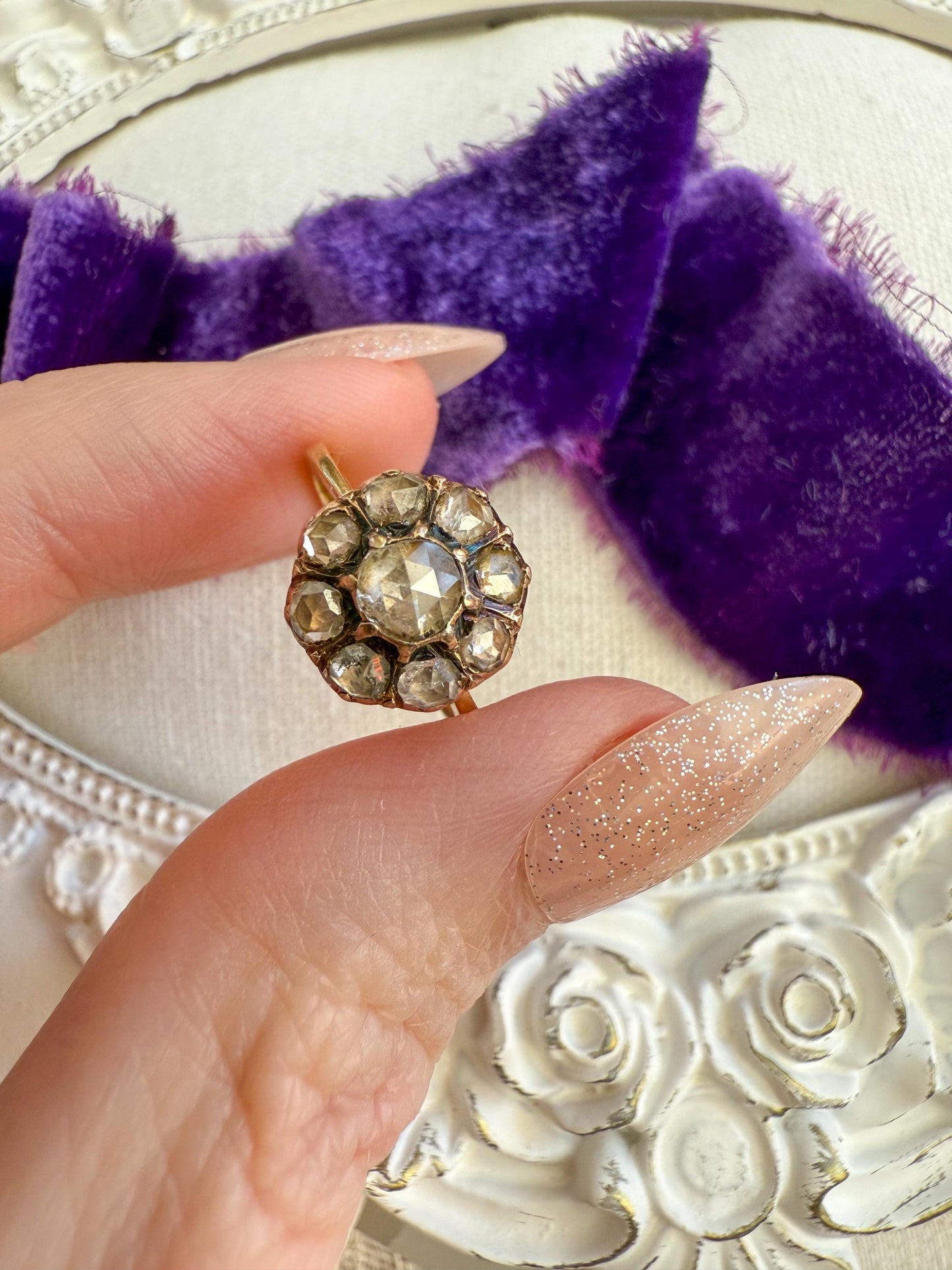 Antique Rose Cut Diamond Cluster Ring