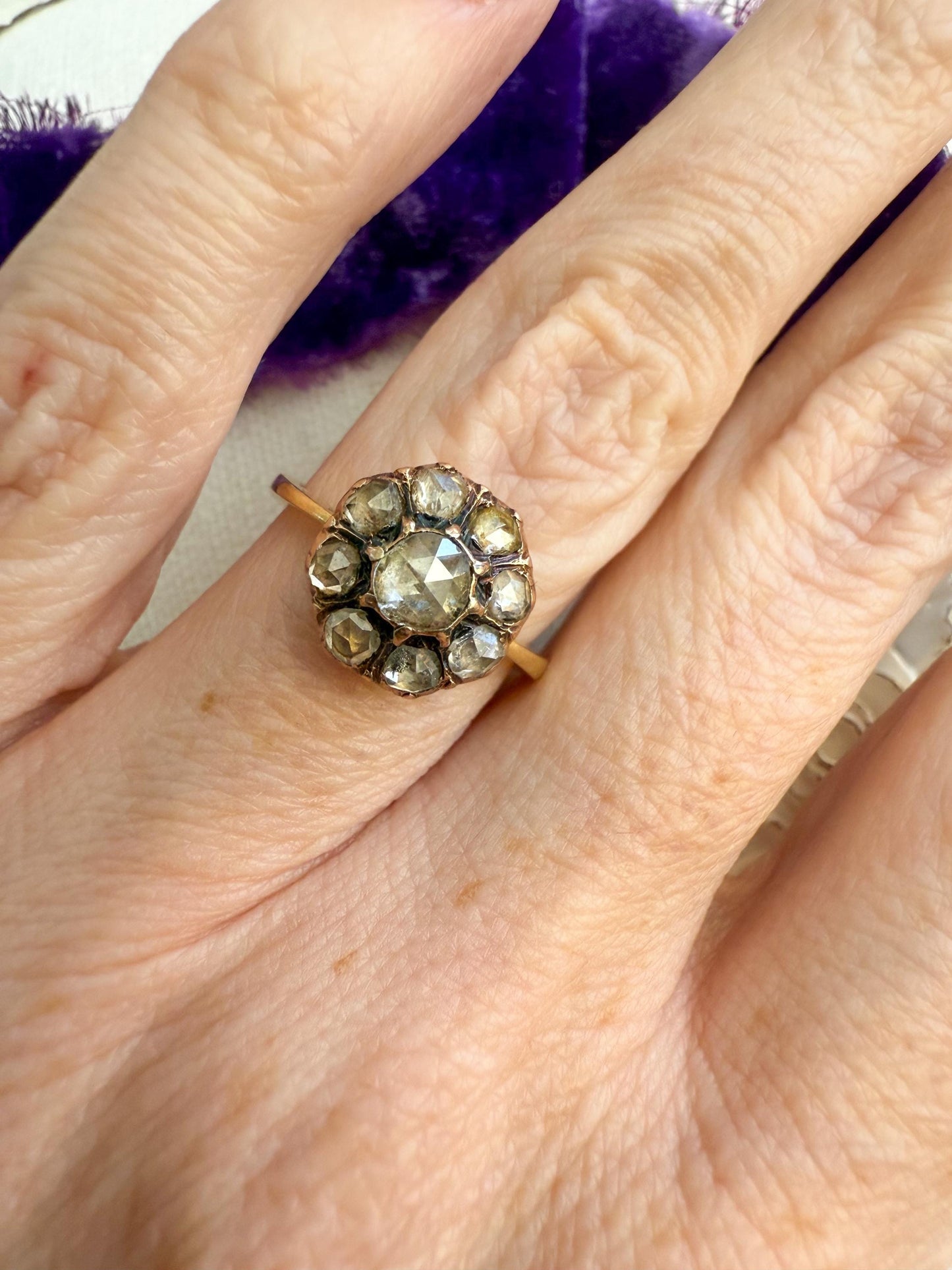 Antique Rose Cut Diamond Cluster Ring