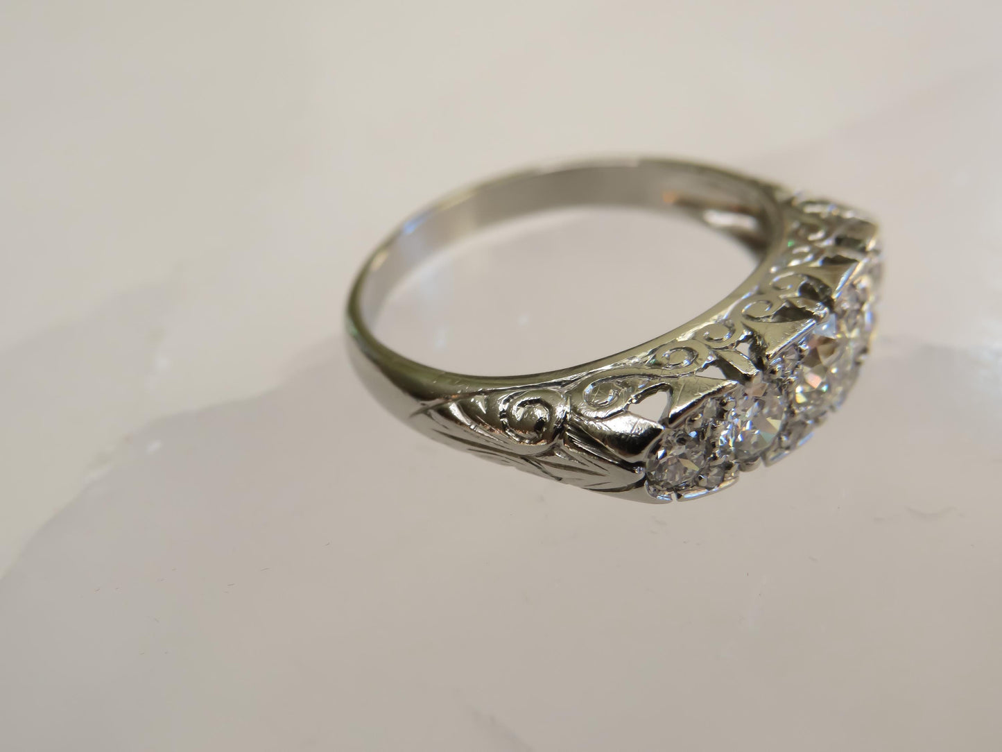 Art Deco Platinum Diamond Ring | Old European Cut Diamonds