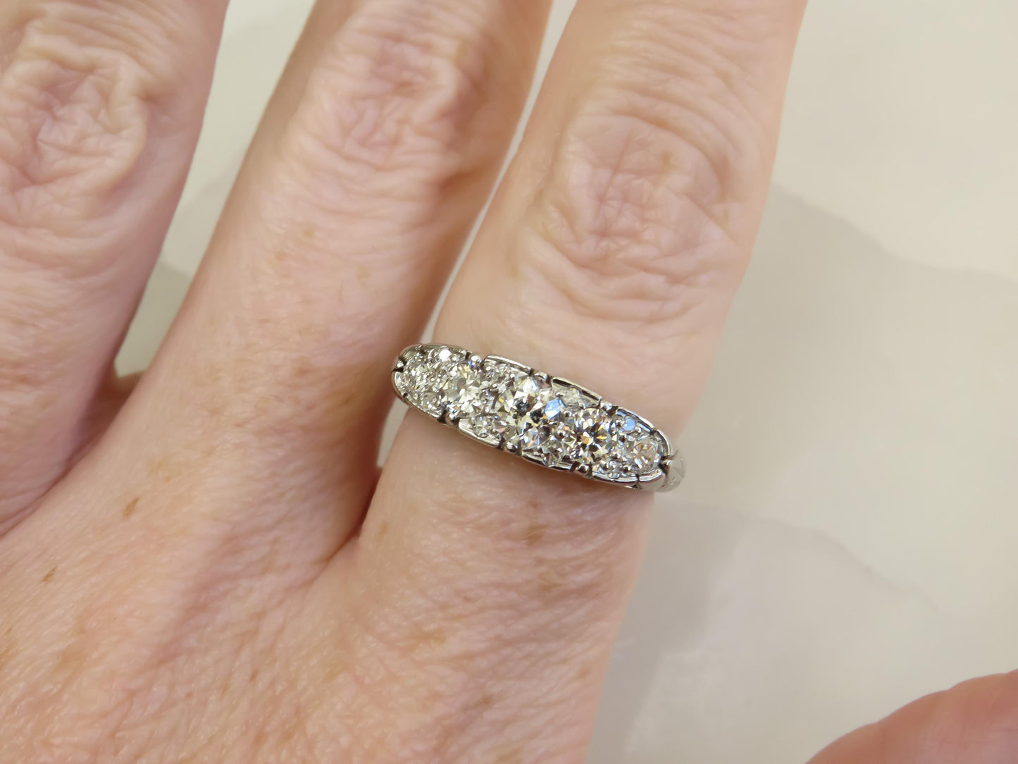 Art Deco Platinum Diamond Ring | Old European Cut Diamonds