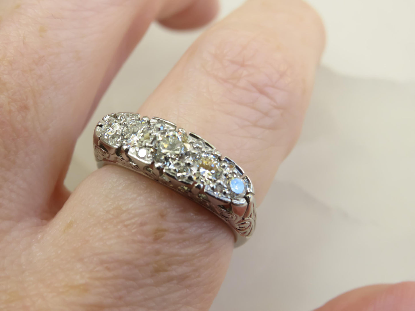 Art Deco Platinum Diamond Ring | Old European Cut Diamonds