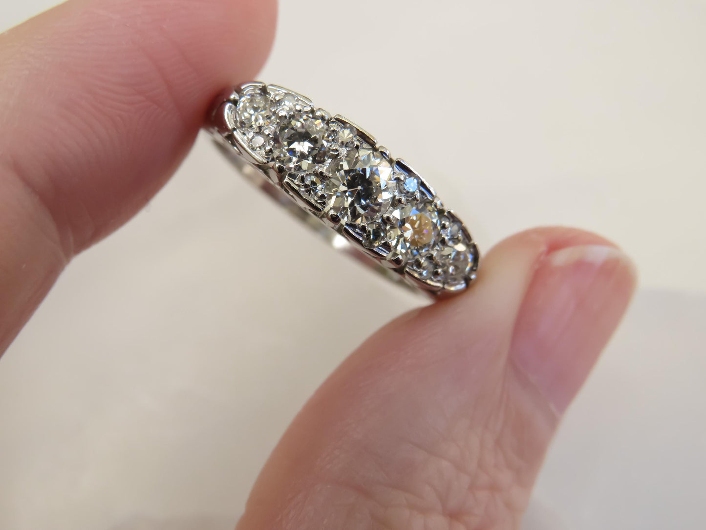Art Deco Platinum Diamond Ring | Old European Cut Diamonds