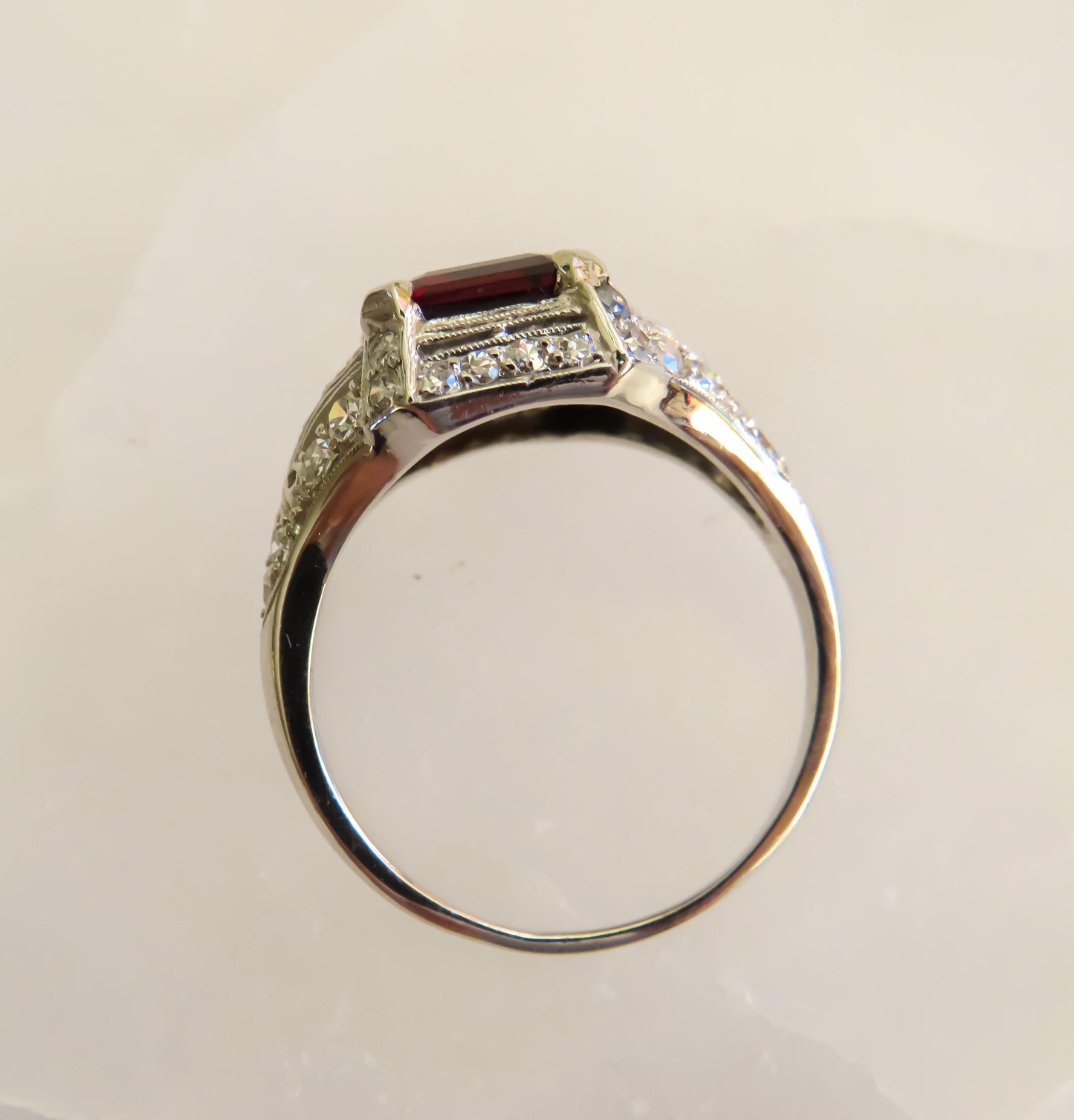 Art Deco Platinum Garnet & Diamond Ring