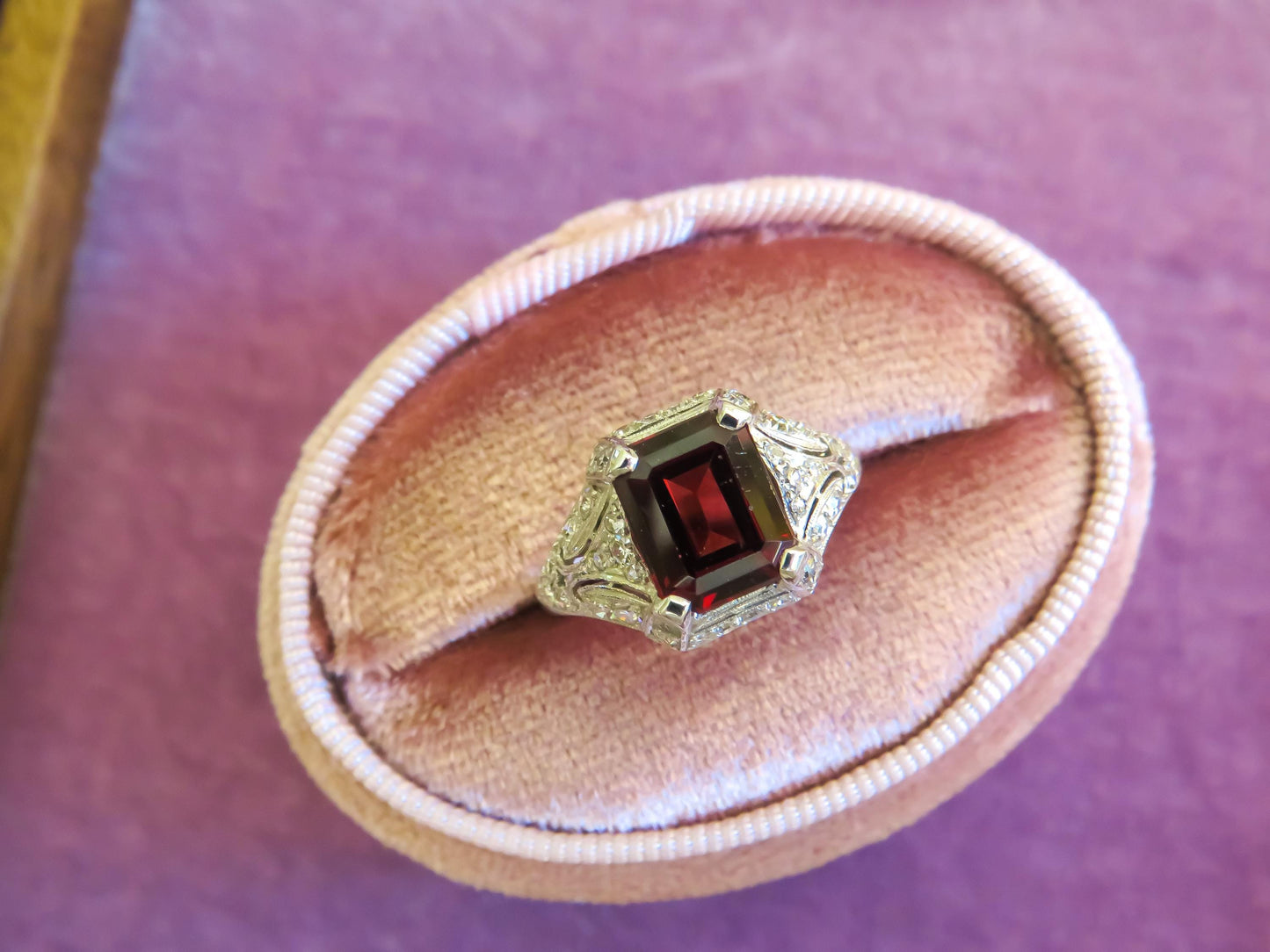Art Deco Platinum Garnet & Diamond Ring