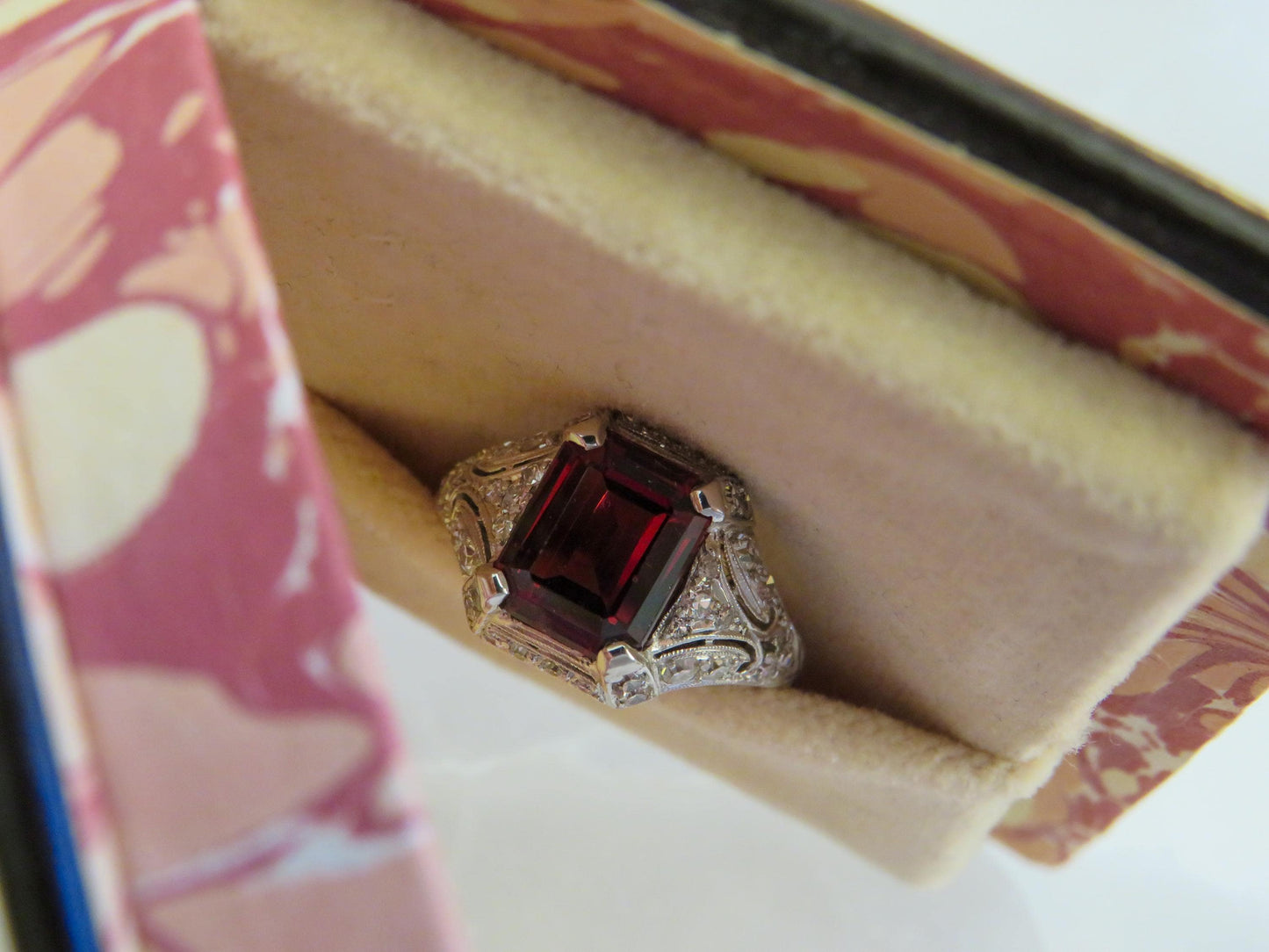 Art Deco Platinum Garnet & Diamond Ring
