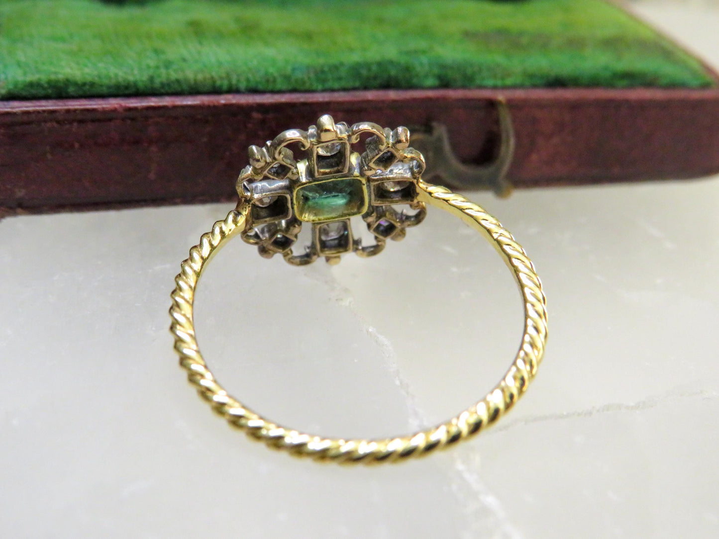 Victorian Emerald and Diamond Stickpin Conversion Ring in Rare Larger Size