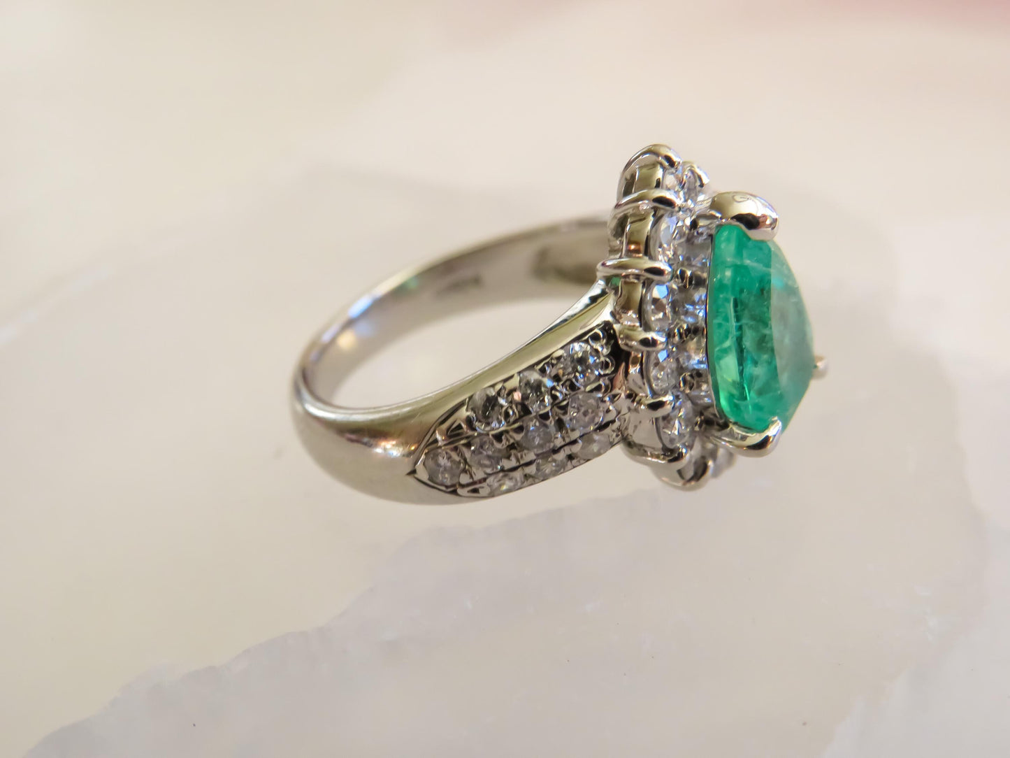 1.75ct Vintage Pear-Cut Emerald & Diamond Platinum Ring