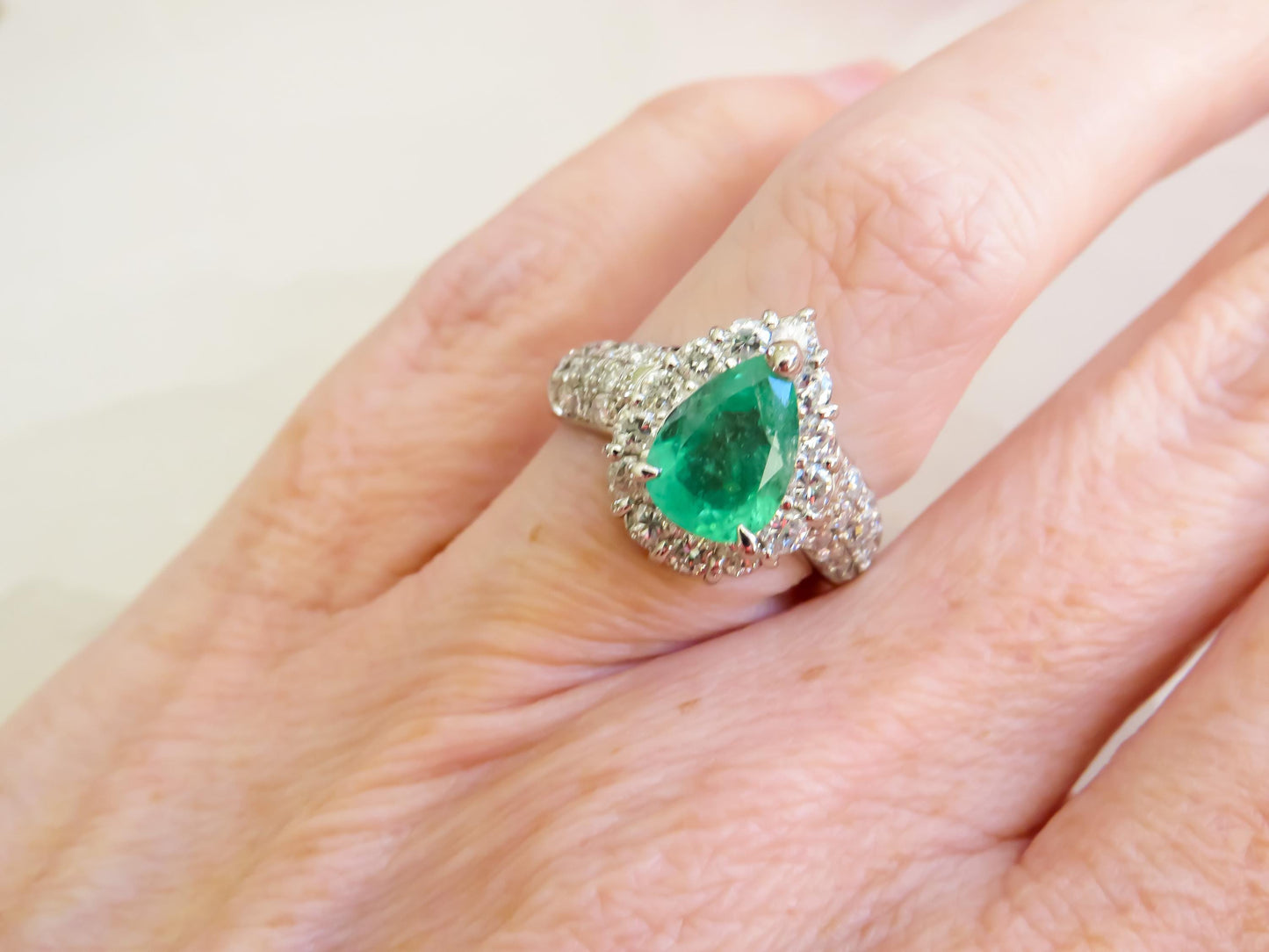 1.75ct Vintage Pear-Cut Emerald & Diamond Platinum Ring
