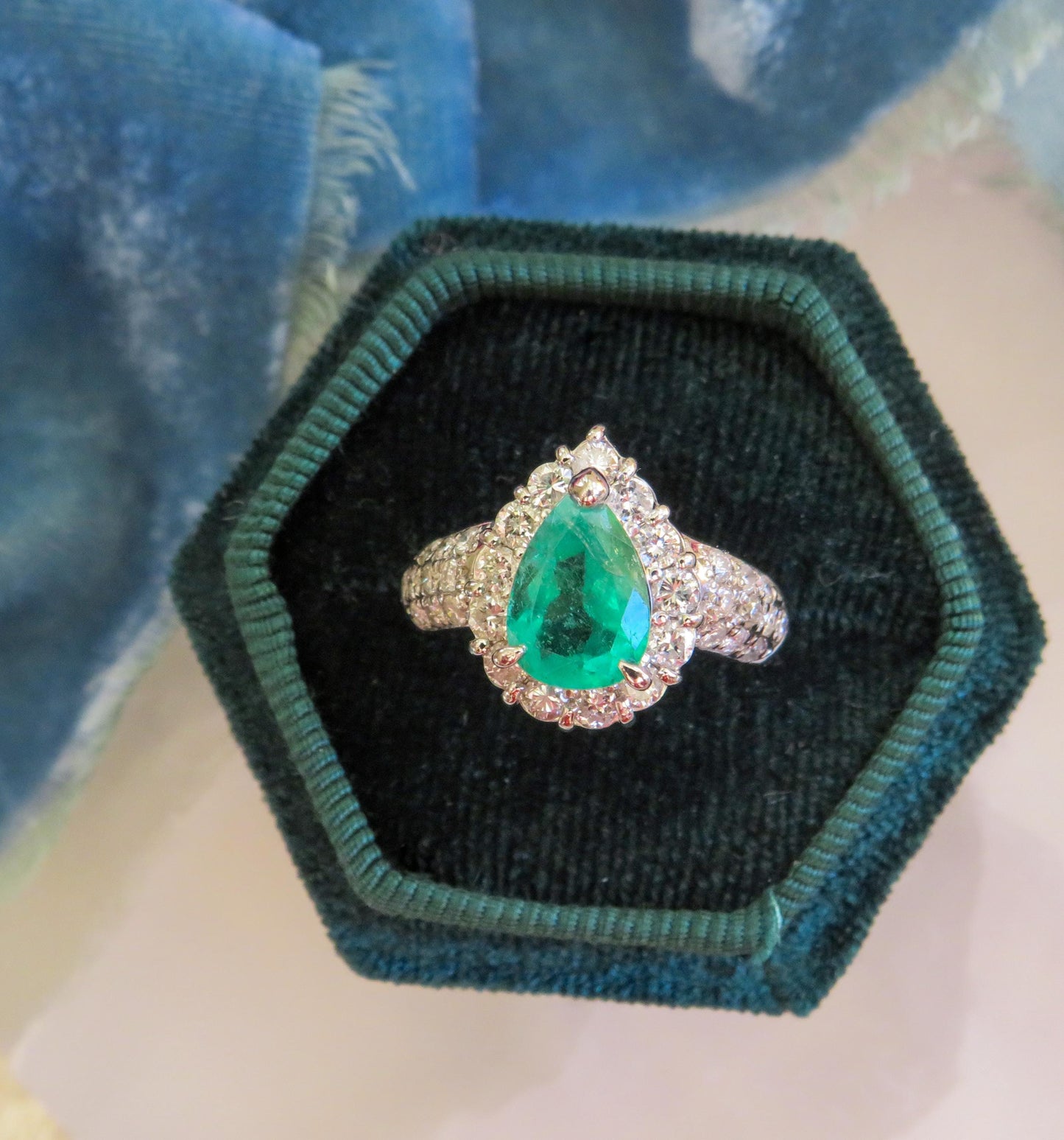 1.75ct Vintage Pear-Cut Emerald & Diamond Platinum Ring