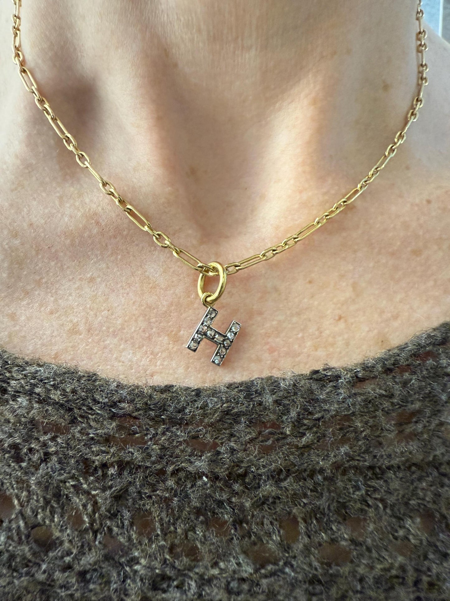 Antique Rose-Cut Diamond Letter “H Charm