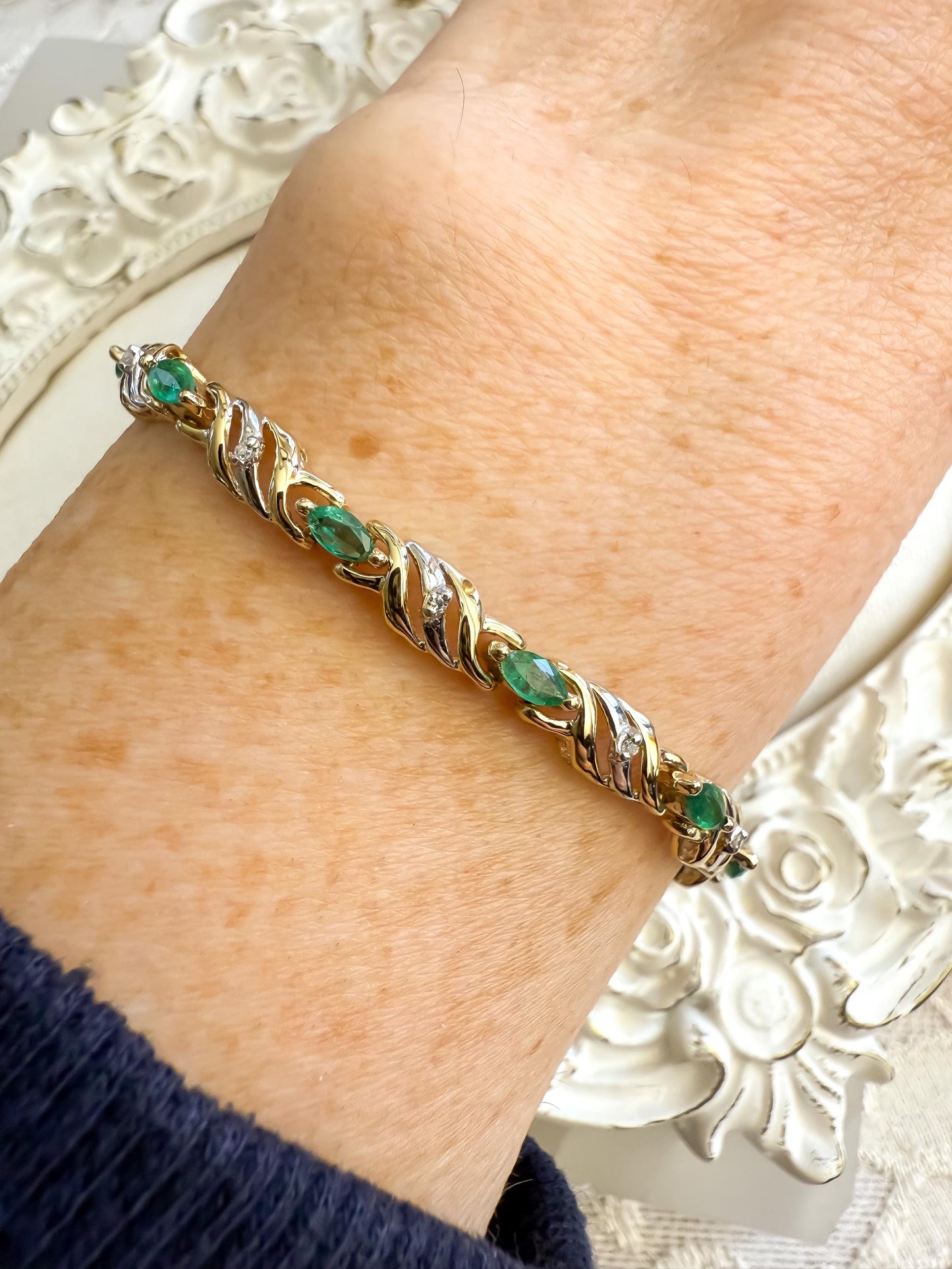 Vintage Emerald & Diamond Gold Bracelet