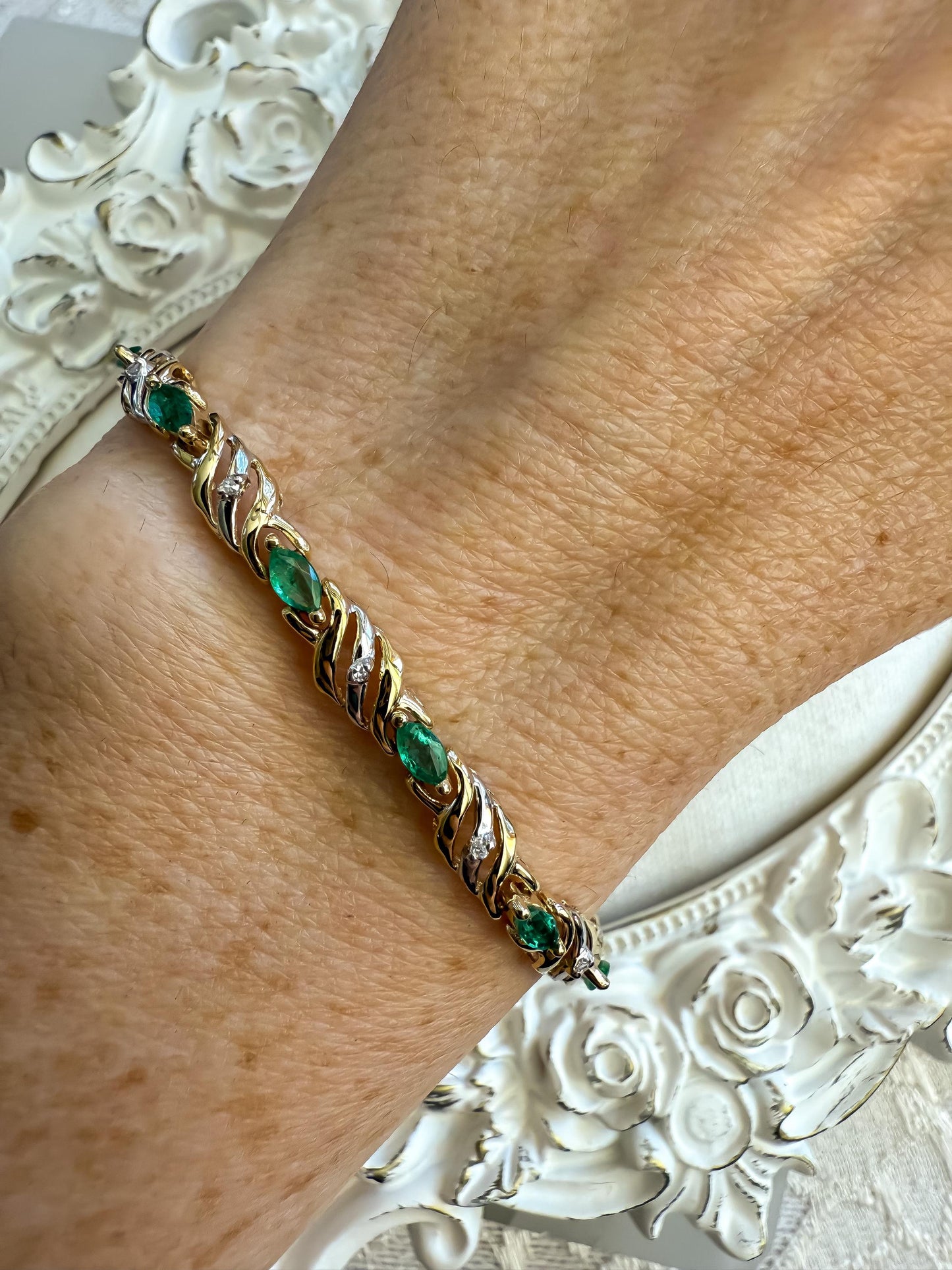 Vintage Emerald & Diamond Gold Bracelet