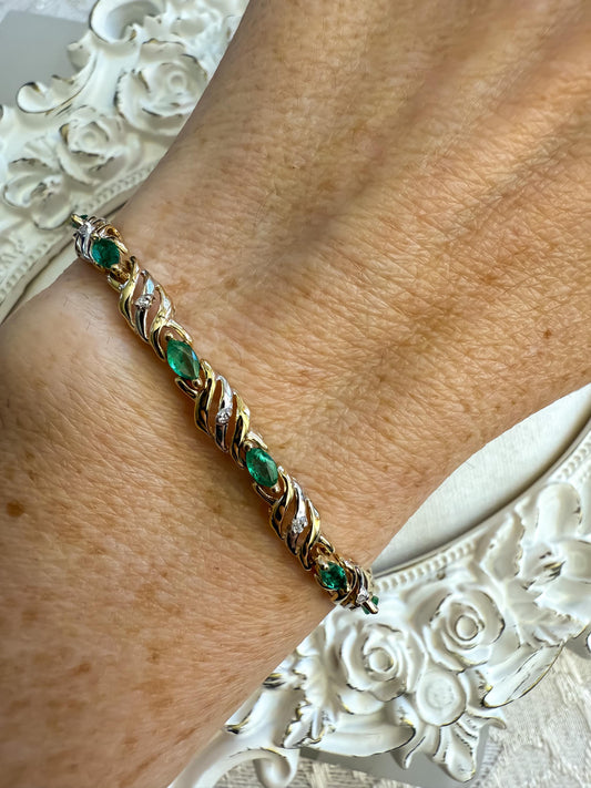 Vintage Emerald & Diamond Gold Bracelet