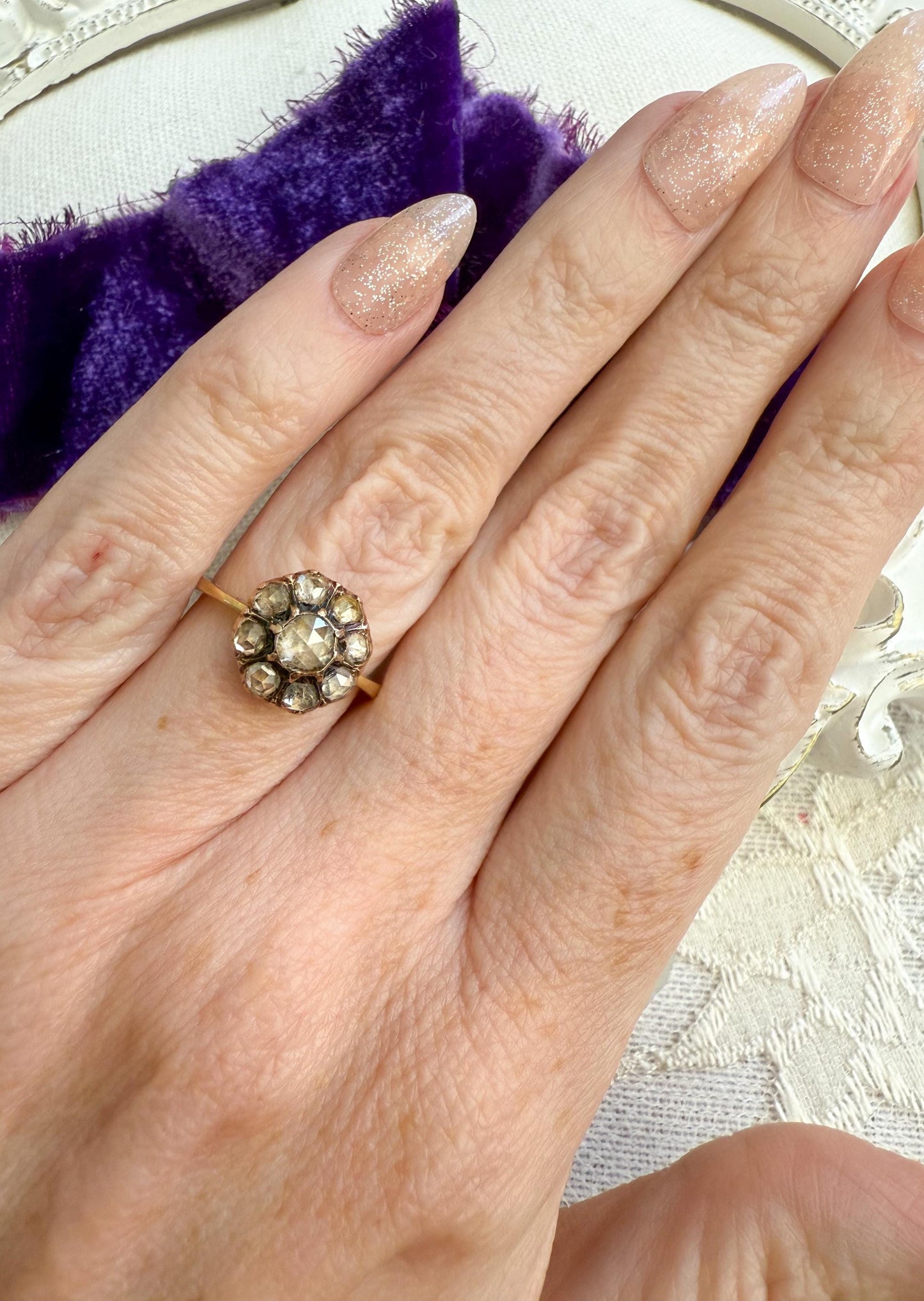 Antique Rose Cut Diamond Cluster Ring
