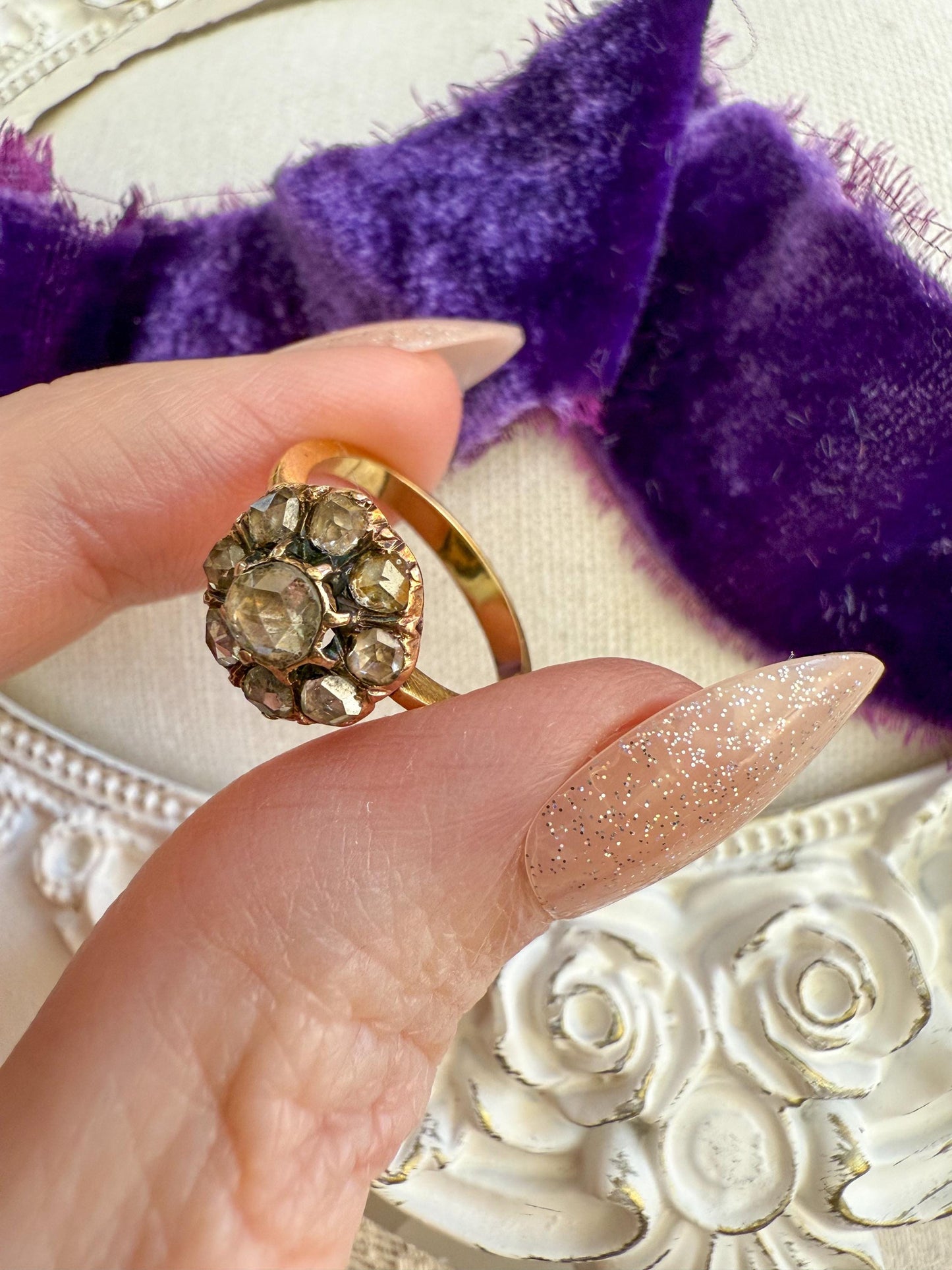 Antique Rose Cut Diamond Cluster Ring