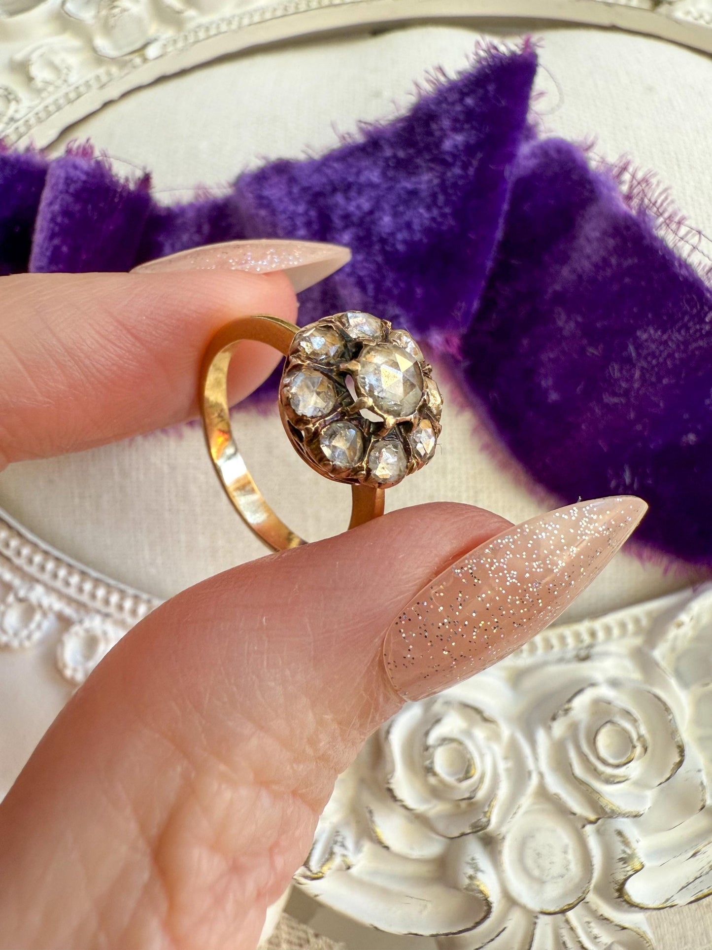 Antique Rose Cut Diamond Cluster Ring