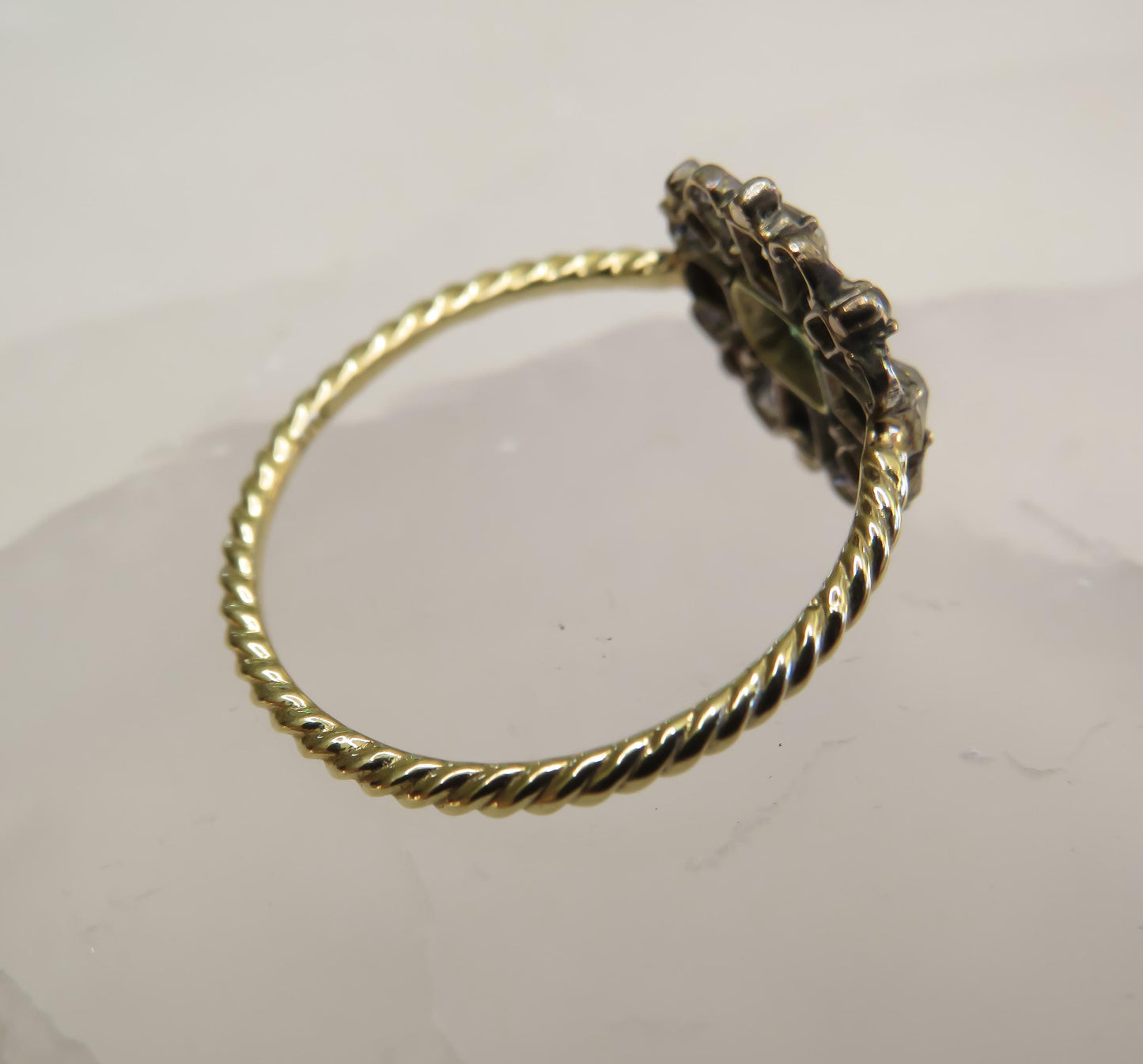 Victorian Emerald and Diamond Stickpin Conversion Ring in Rare Larger Size