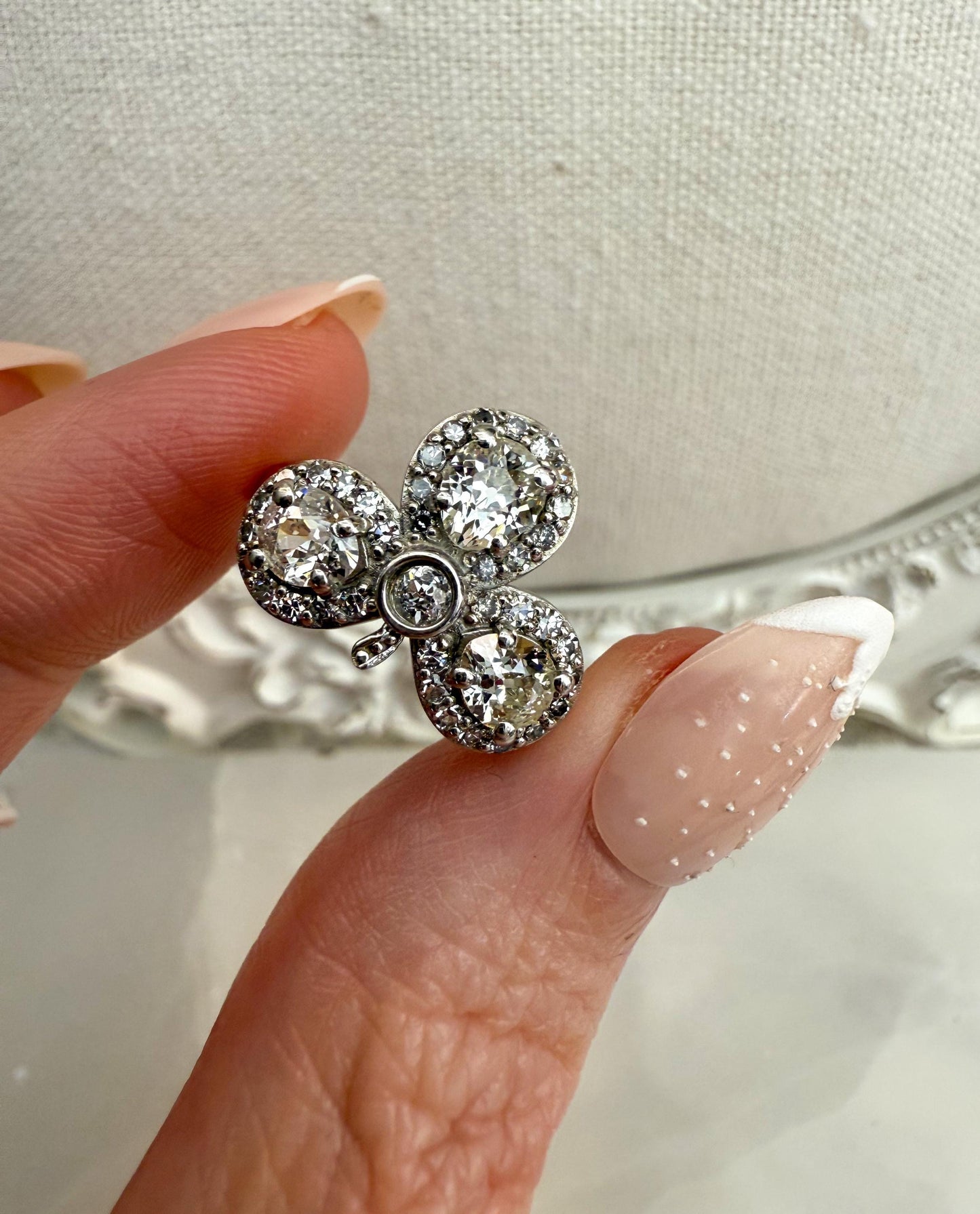 Antique Diamond Cluster Ring  Reconstructed Setting with Original Old-Cut Diamonds | 14K & Platinum