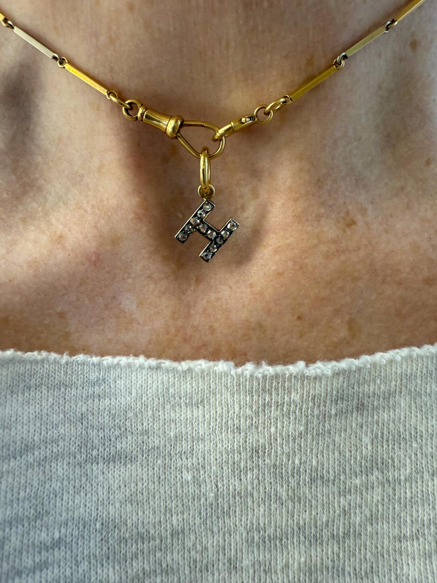 Antique Rose-Cut Diamond Letter “H Charm