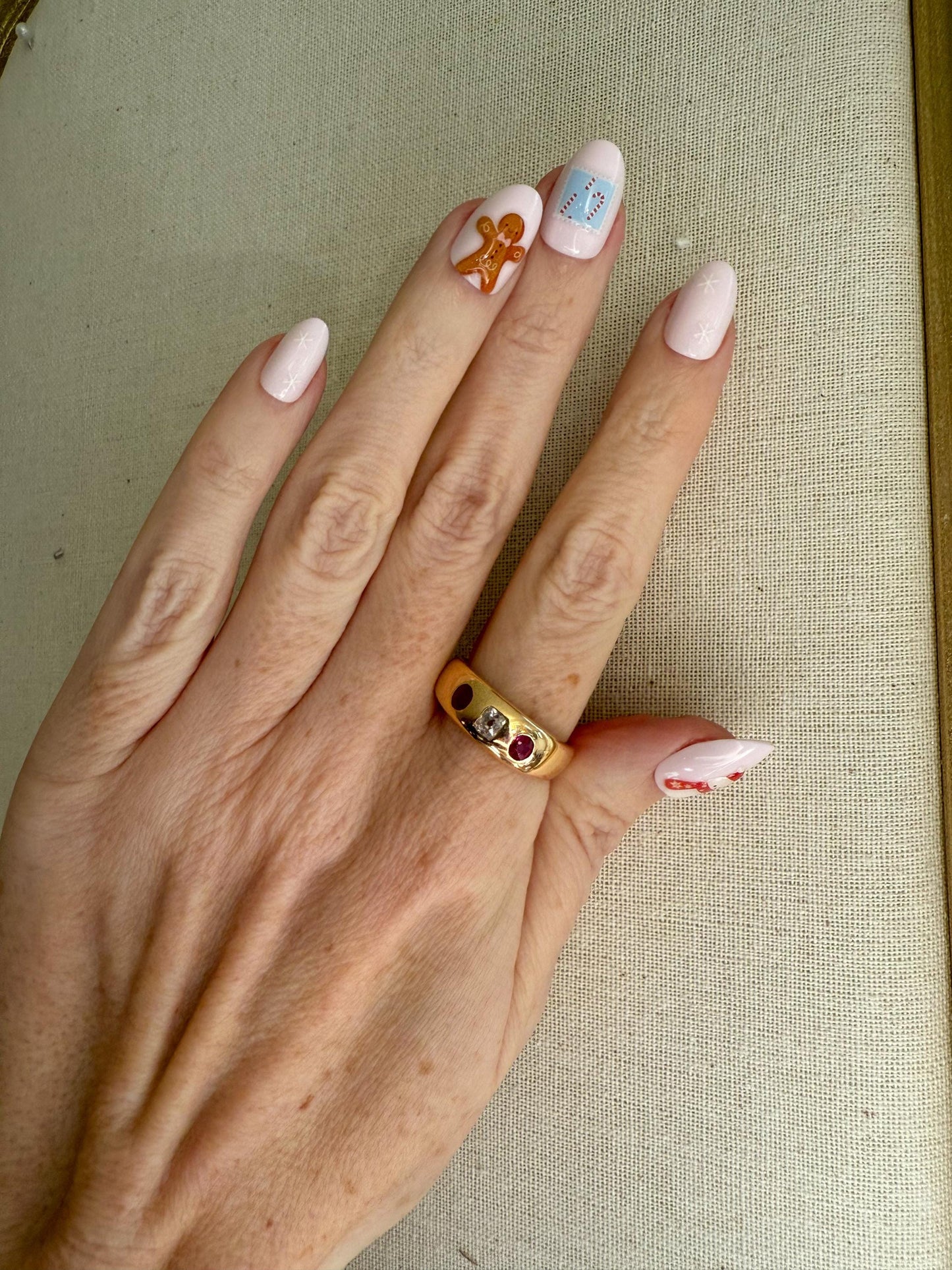 Antique 18K Gold Old Mine Cut Diamond & Ruby Trilogy Ring