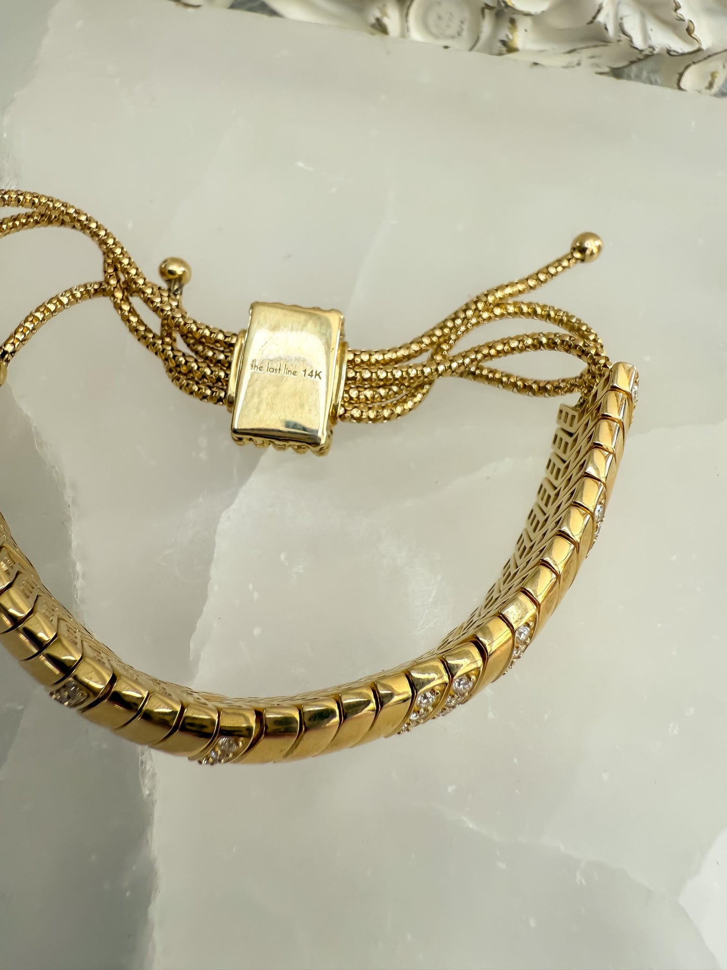 Estate The Last Line 14K Yellow Gold Snake Link Diamond Bracelet