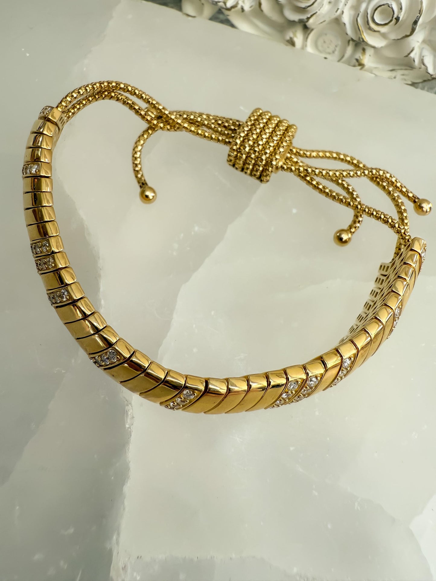 Estate The Last Line 14K Yellow Gold Snake Link Diamond Bracelet