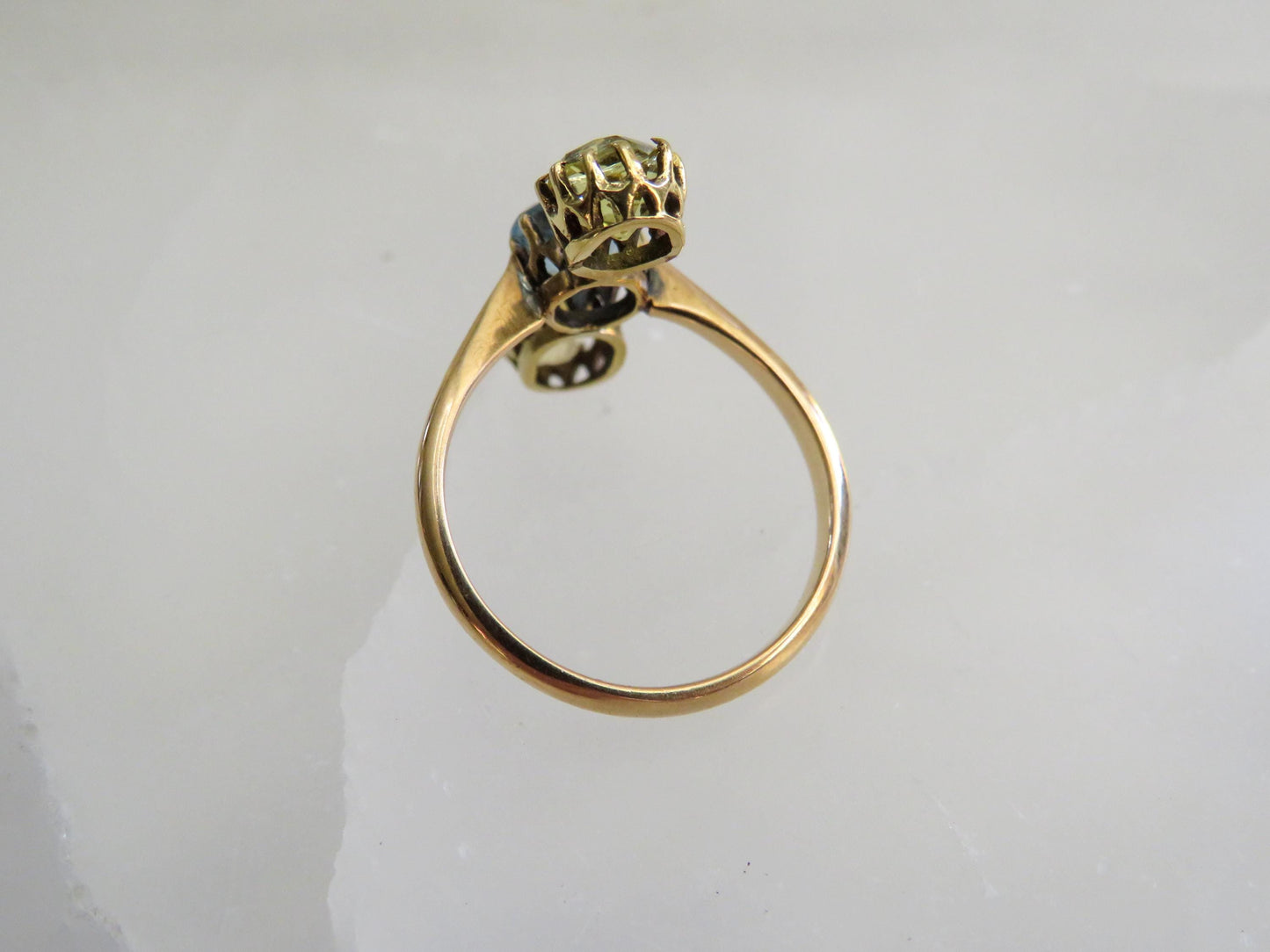 Antique Three-Stone Topaz & Heliodor Ring in 15K Gold