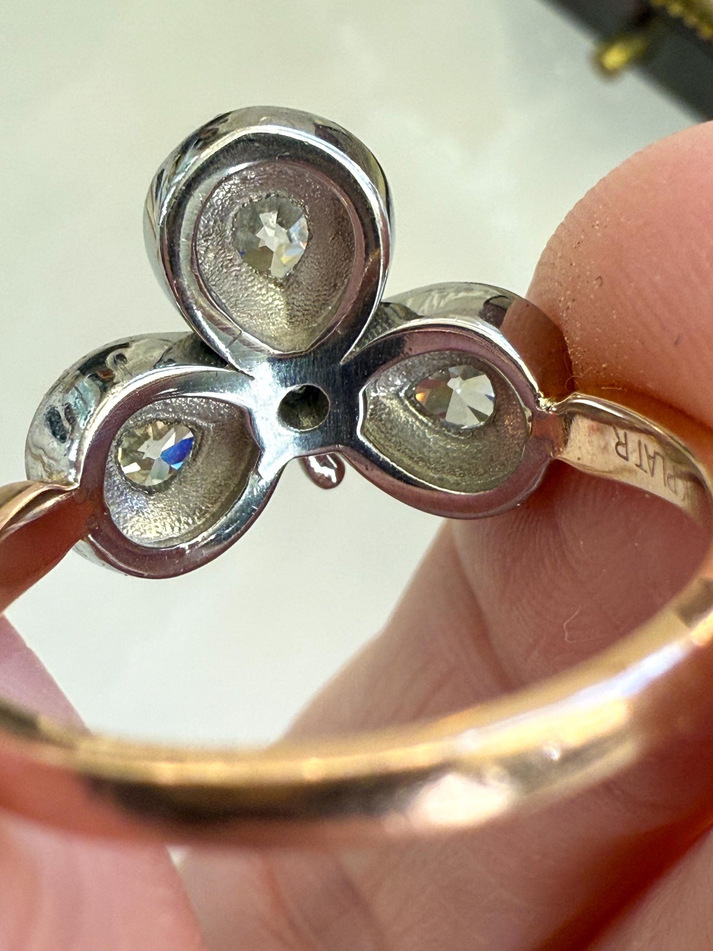 Antique Diamond Cluster Ring  Reconstructed Setting with Original Old-Cut Diamonds | 14K & Platinum