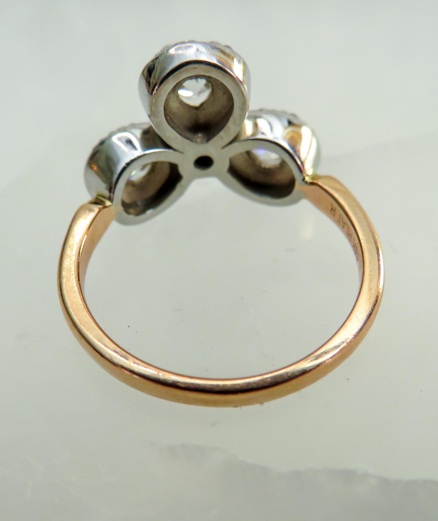 Antique Diamond Cluster Ring  Reconstructed Setting with Original Old-Cut Diamonds | 14K & Platinum