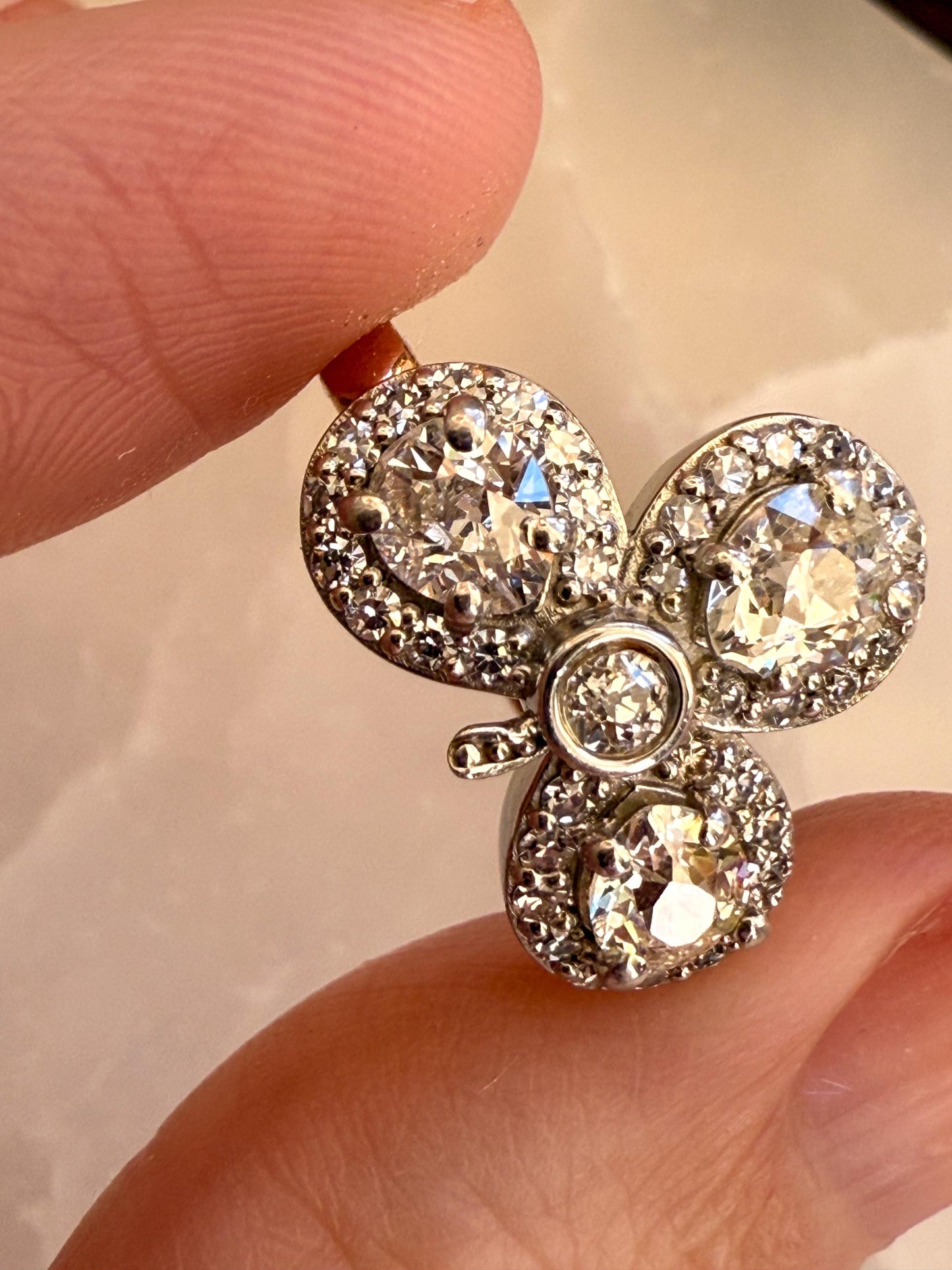 Antique Diamond Cluster Ring  Reconstructed Setting with Original Old-Cut Diamonds | 14K & Platinum