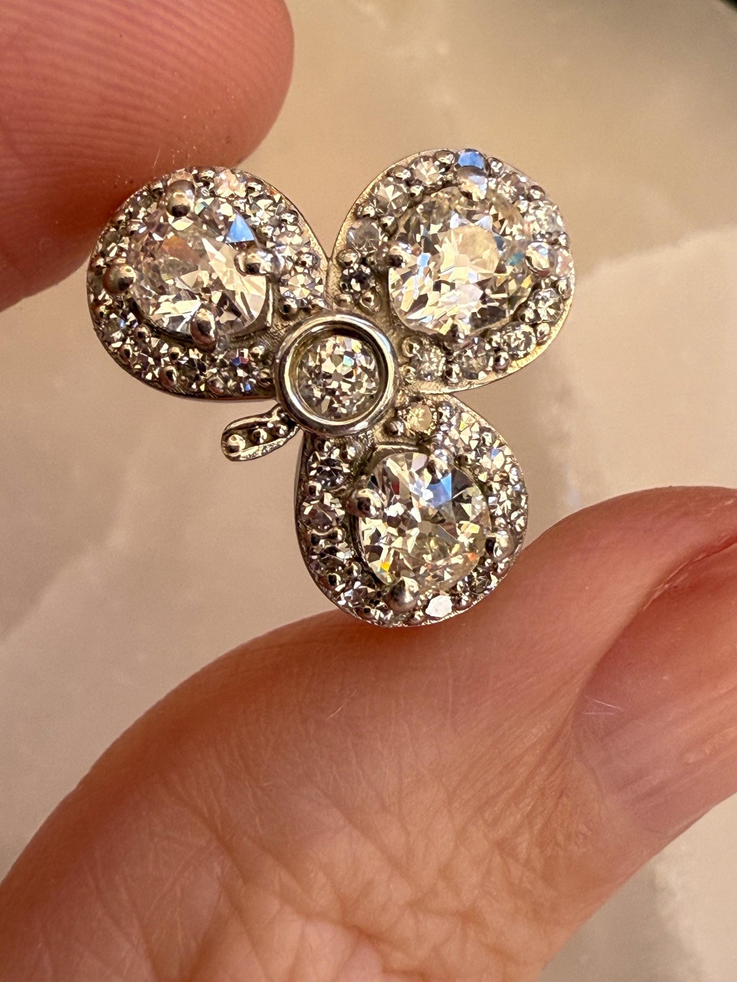 Antique Diamond Cluster Ring  Reconstructed Setting with Original Old-Cut Diamonds | 14K & Platinum