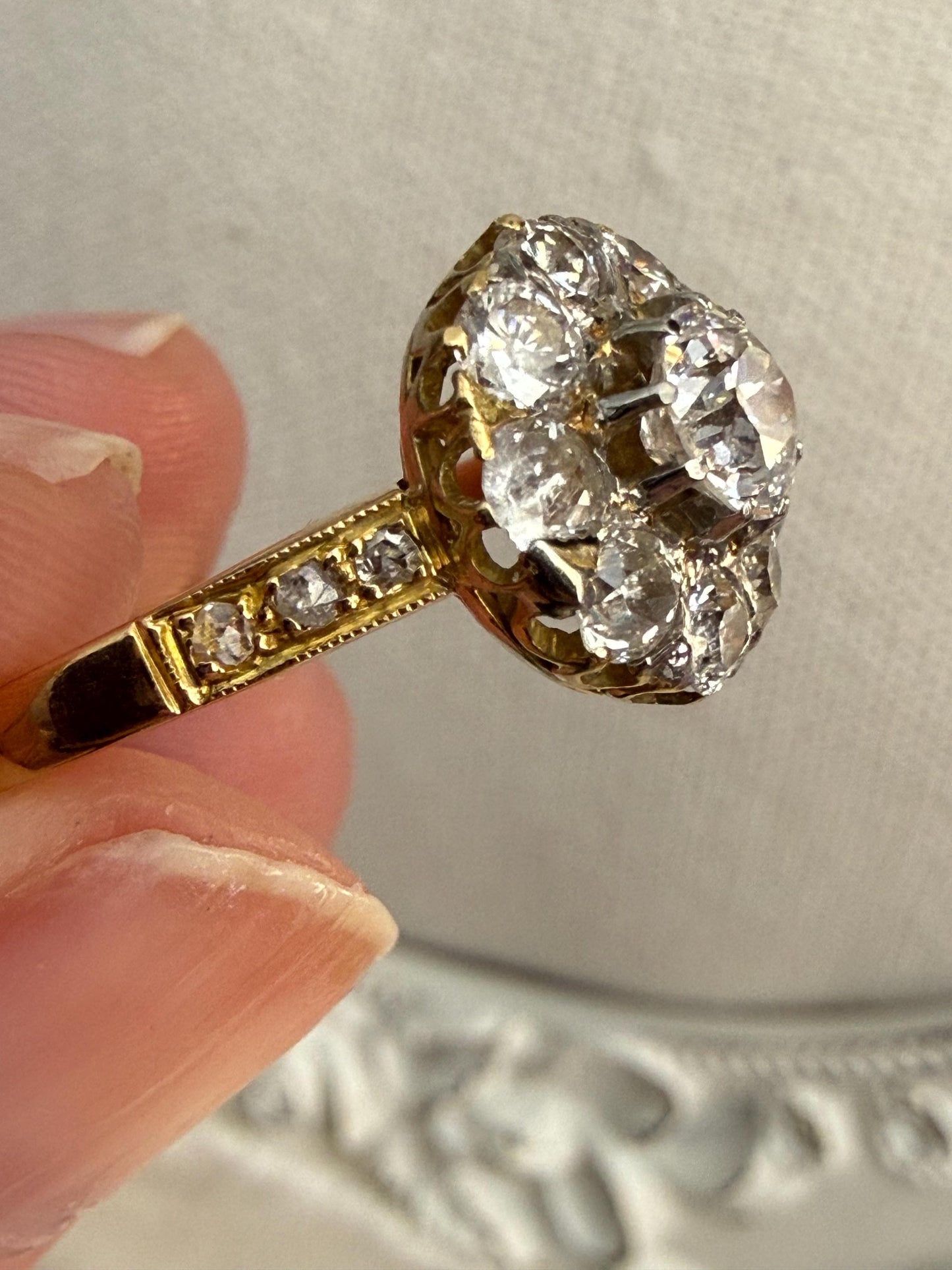 Victorian Diamond Cluster Ring | Antique 18K Yellow Gold