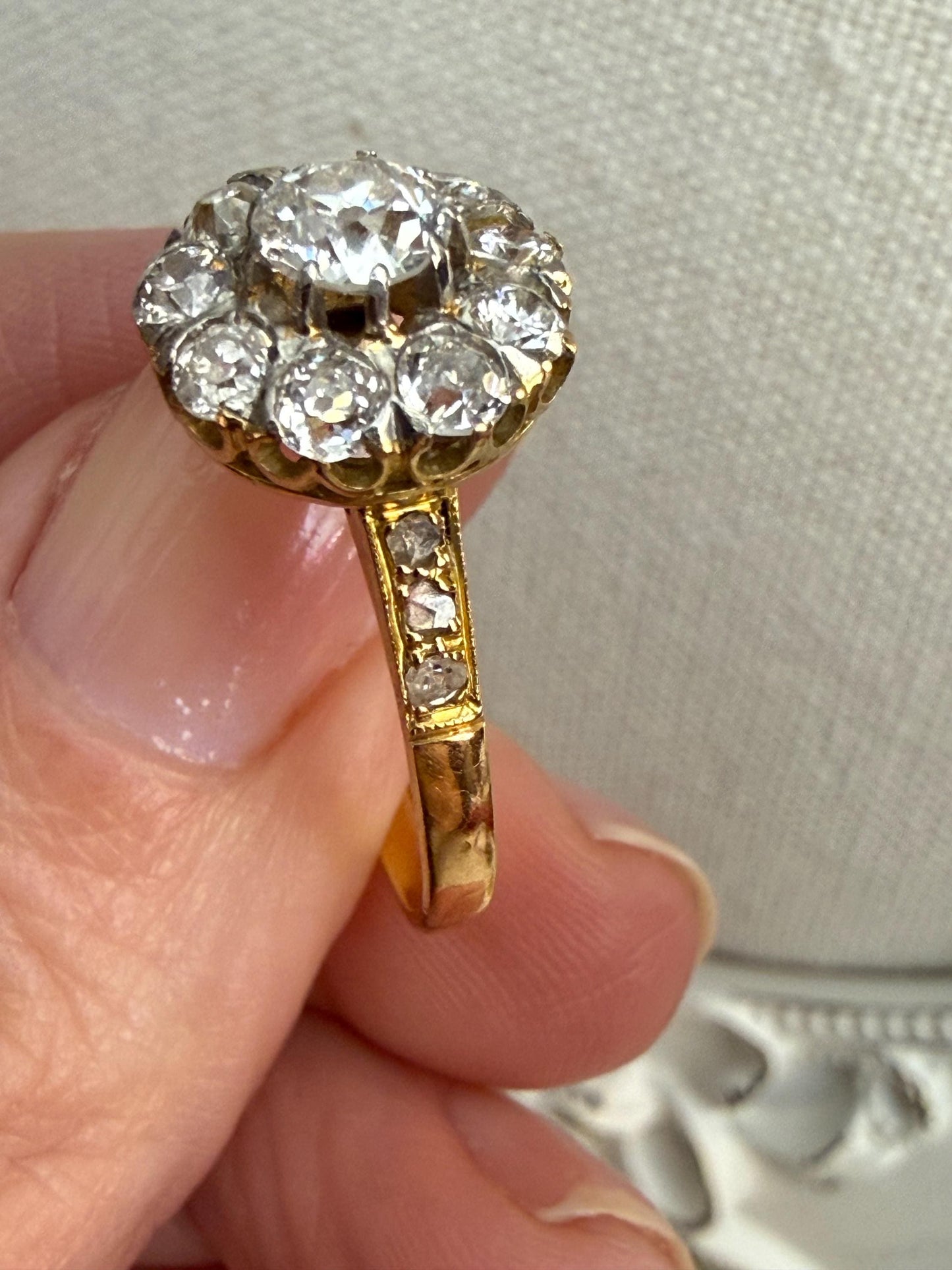 Victorian Diamond Cluster Ring | Antique 18K Yellow Gold