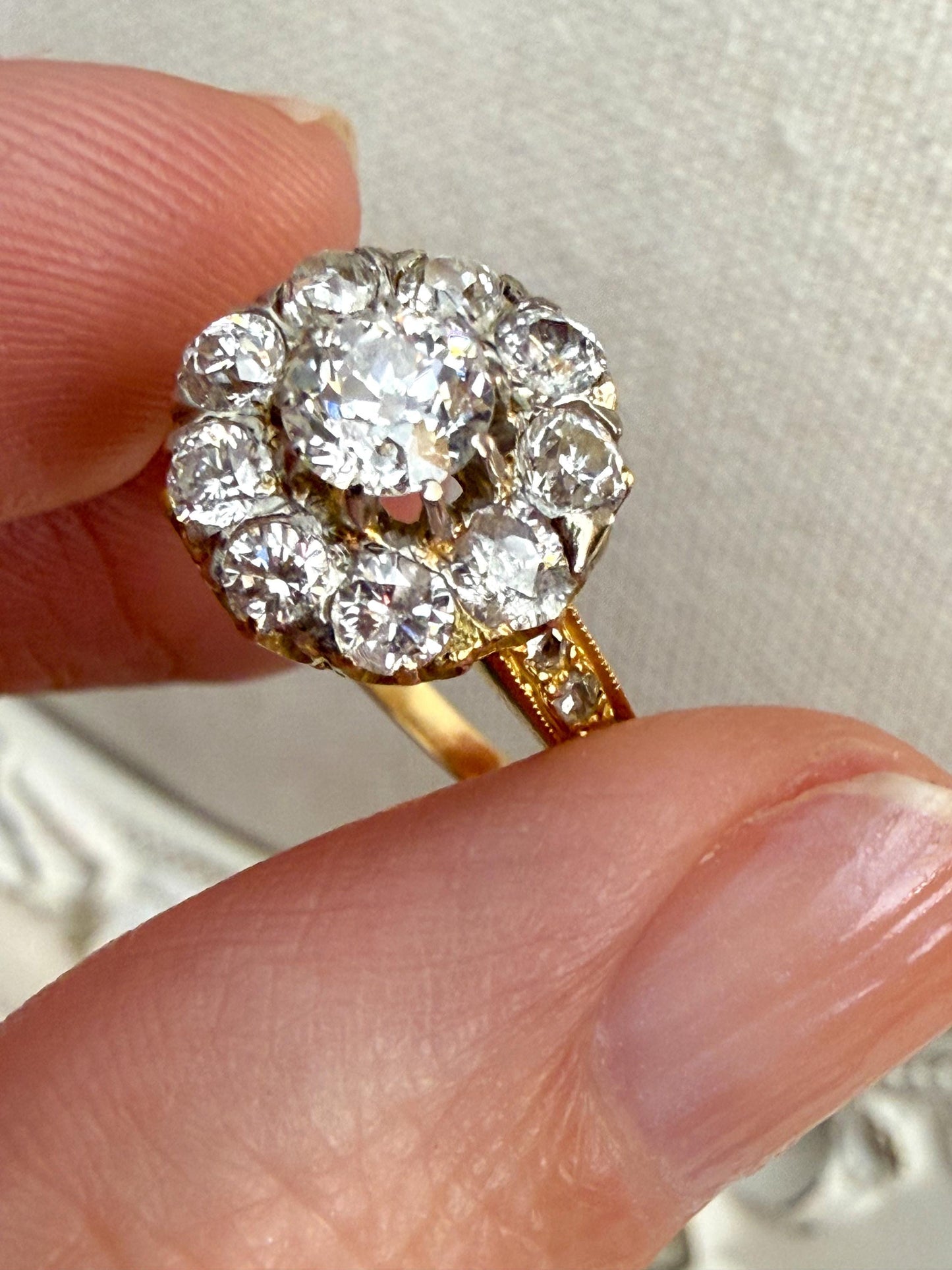 Victorian Diamond Cluster Ring | Antique 18K Yellow Gold