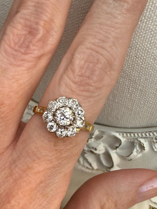Victorian Diamond Cluster Ring | Antique 18K Yellow Gold