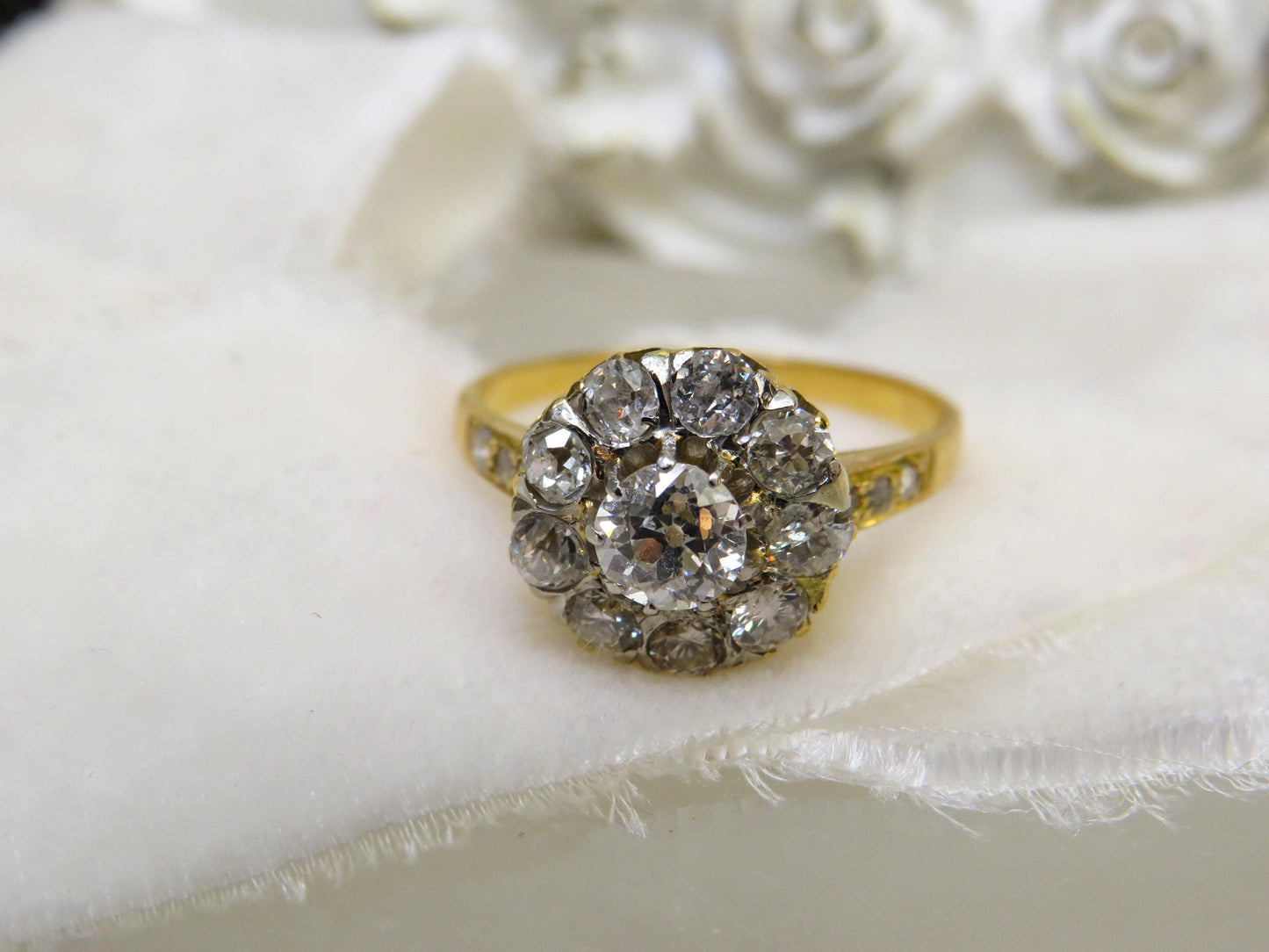 Victorian Diamond Cluster Ring | Antique 18K Yellow Gold