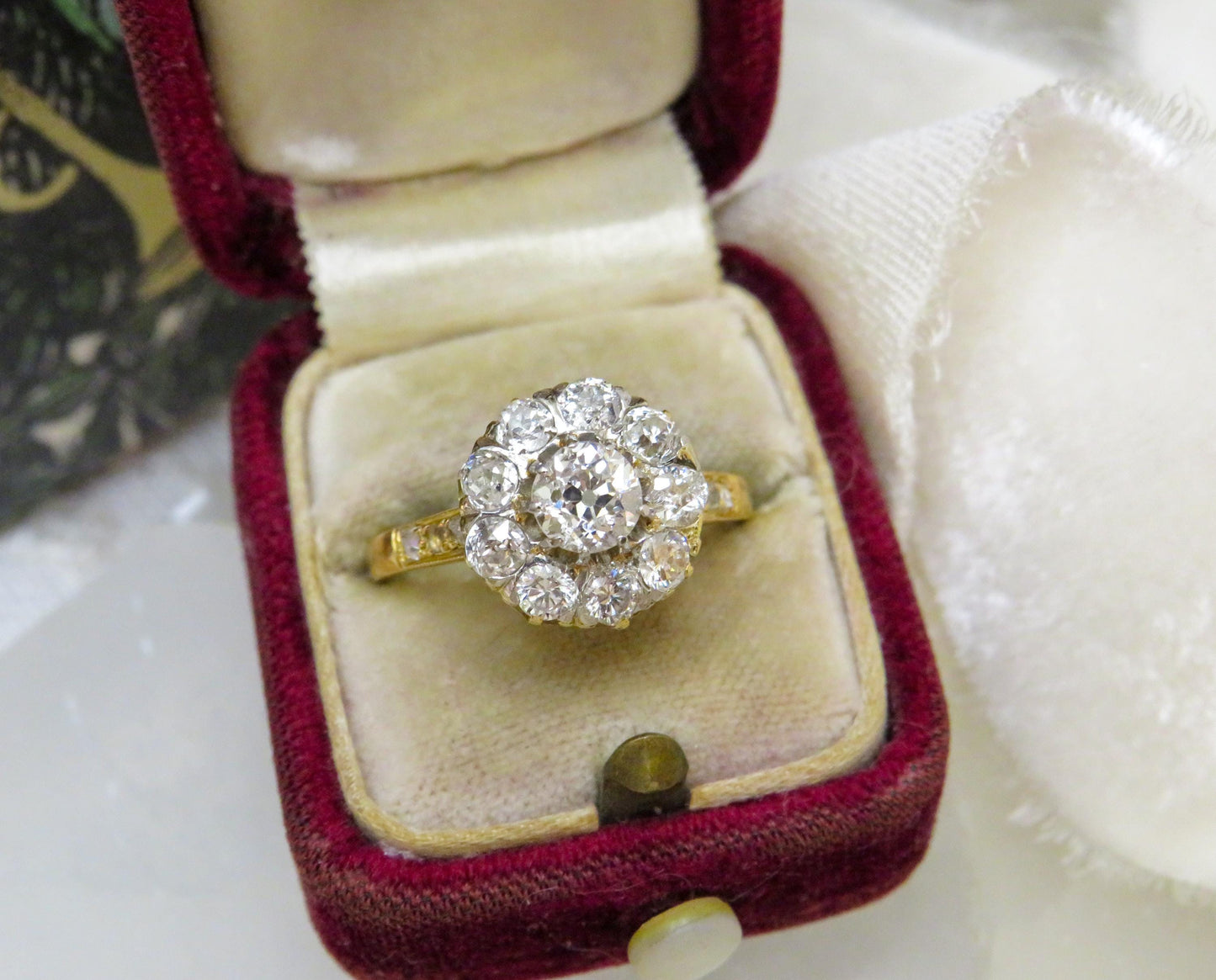 Victorian Diamond Cluster Ring | Antique 18K Yellow Gold