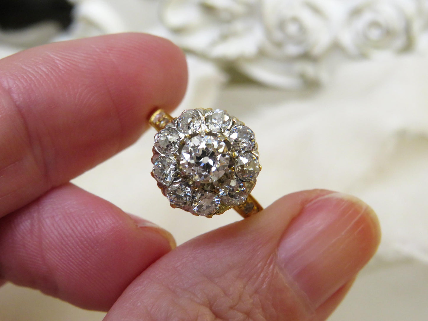 Victorian Diamond Cluster Ring | Antique 18K Yellow Gold