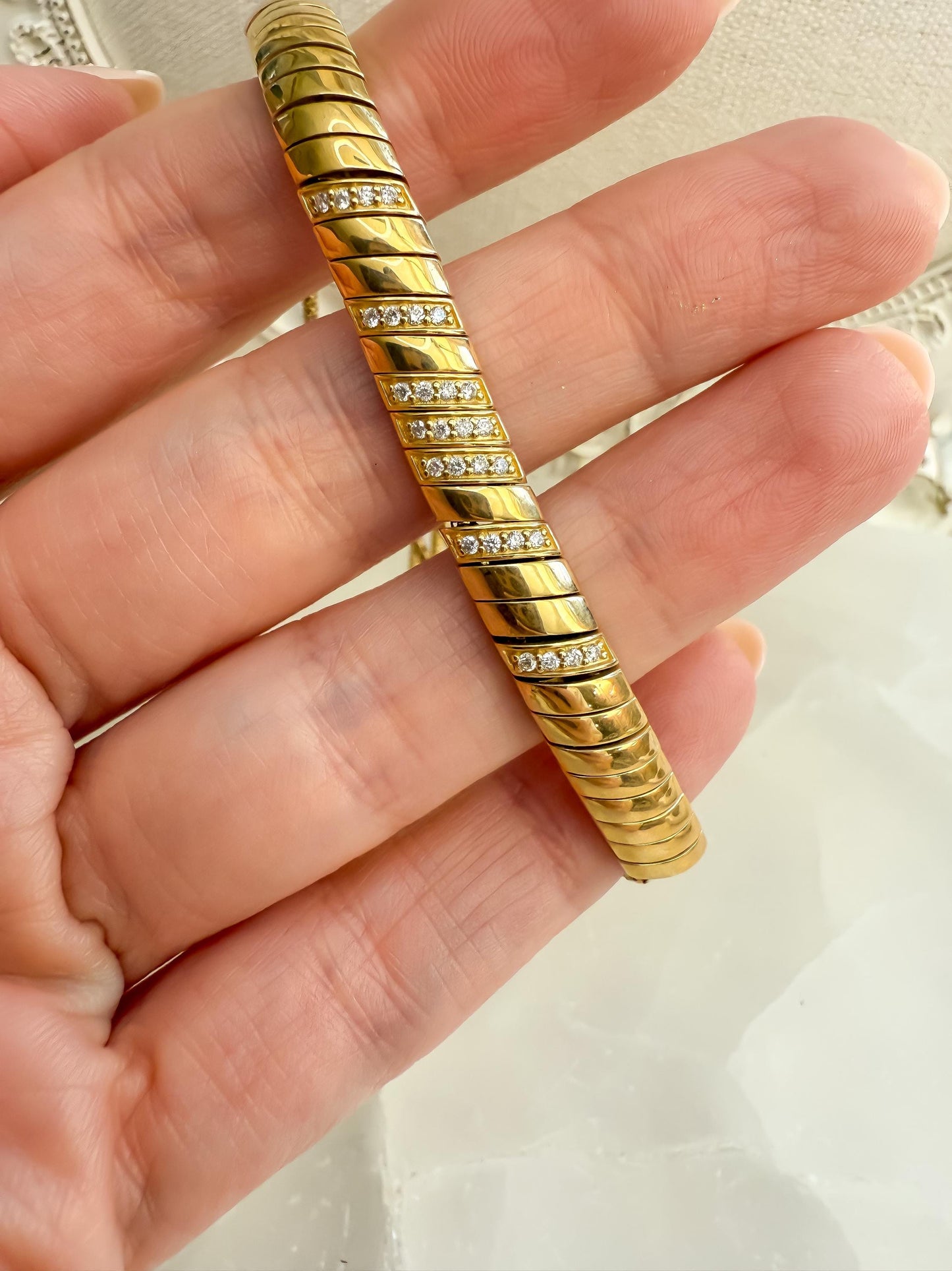 Estate The Last Line 14K Yellow Gold Snake Link Diamond Bracelet