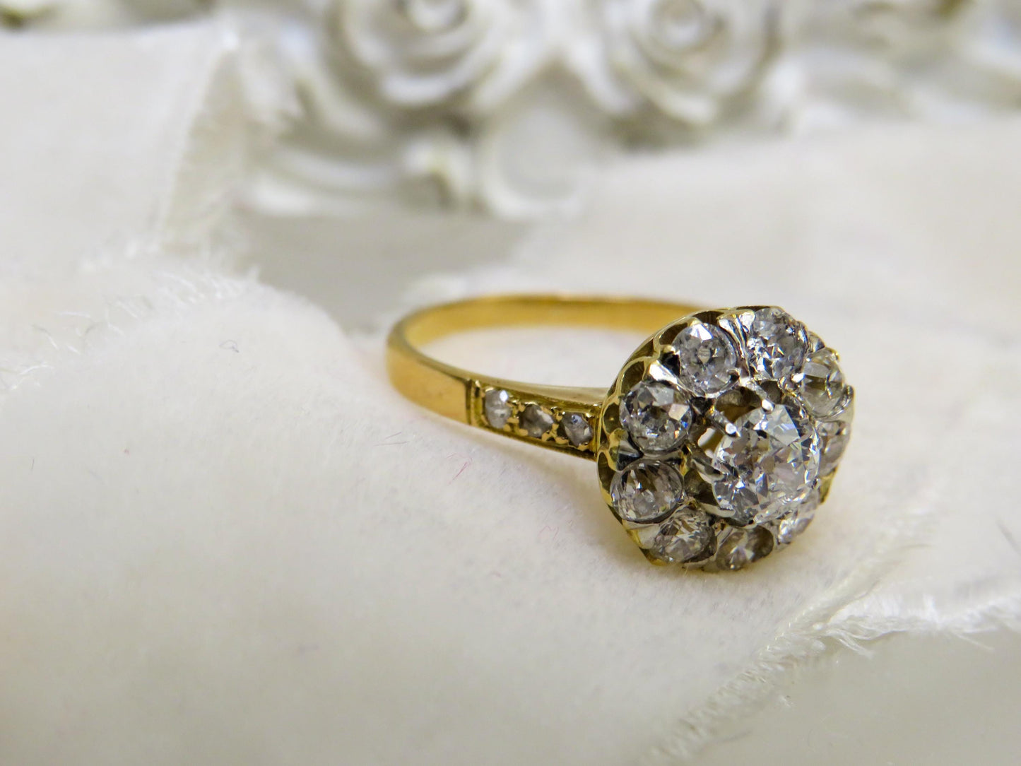 Victorian Diamond Cluster Ring | Antique 18K Yellow Gold
