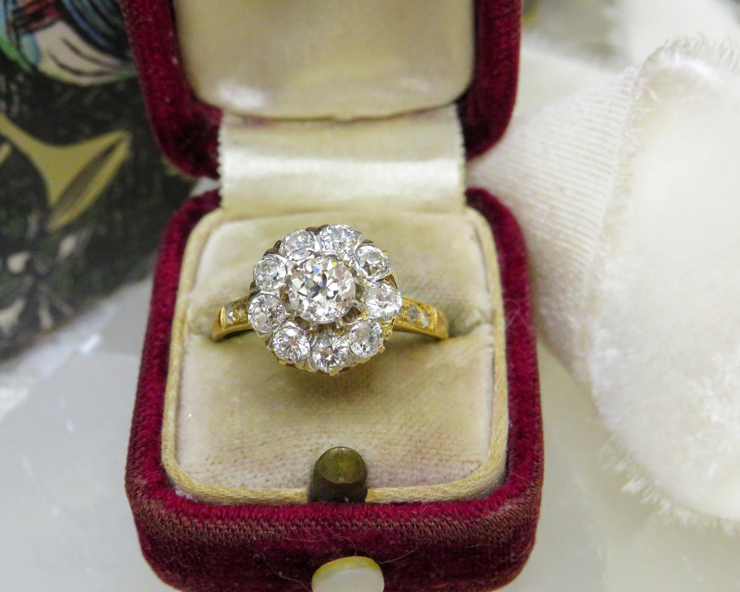 Victorian Diamond Cluster Ring | Antique 18K Yellow Gold