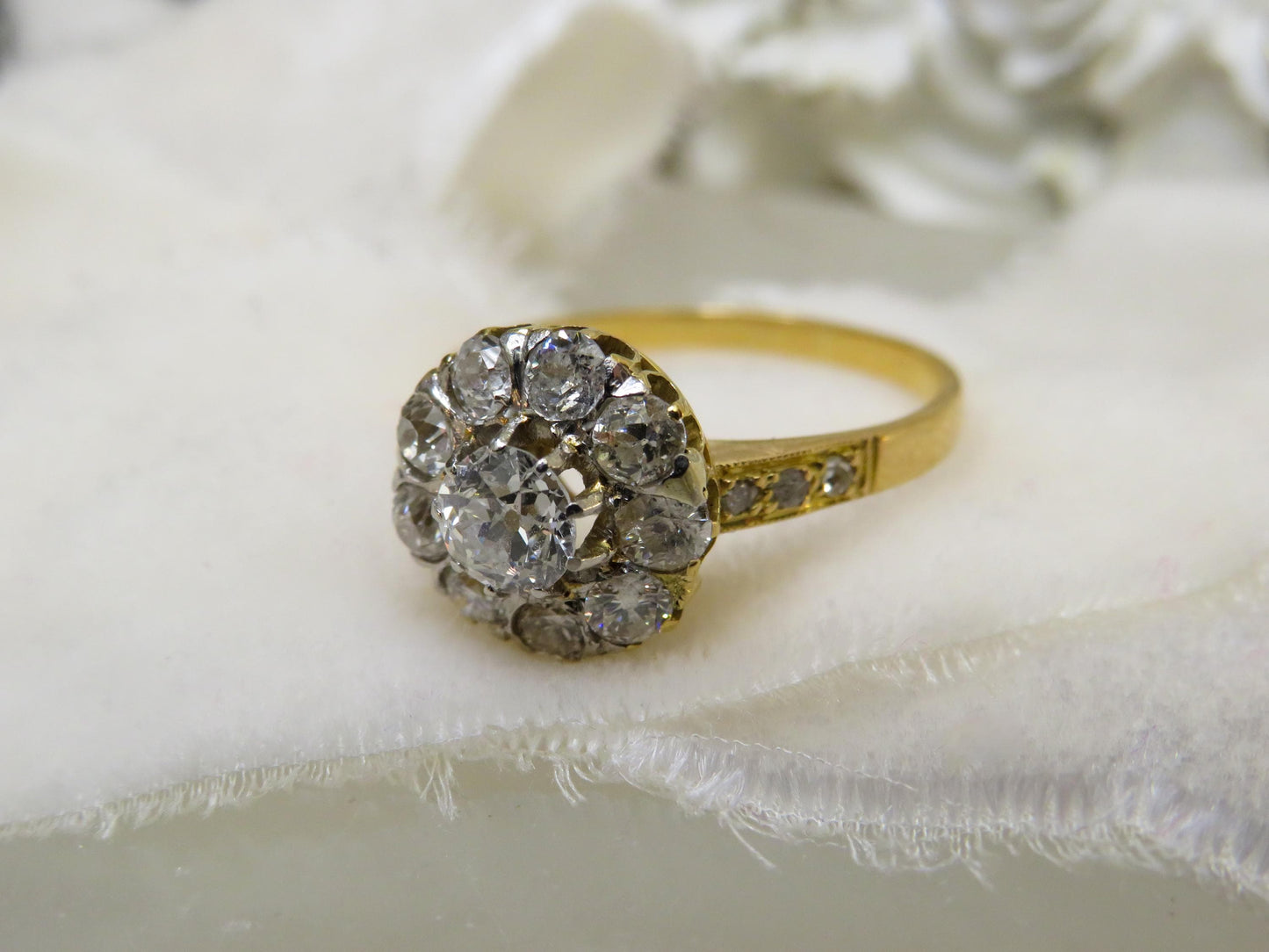 Victorian Diamond Cluster Ring | Antique 18K Yellow Gold