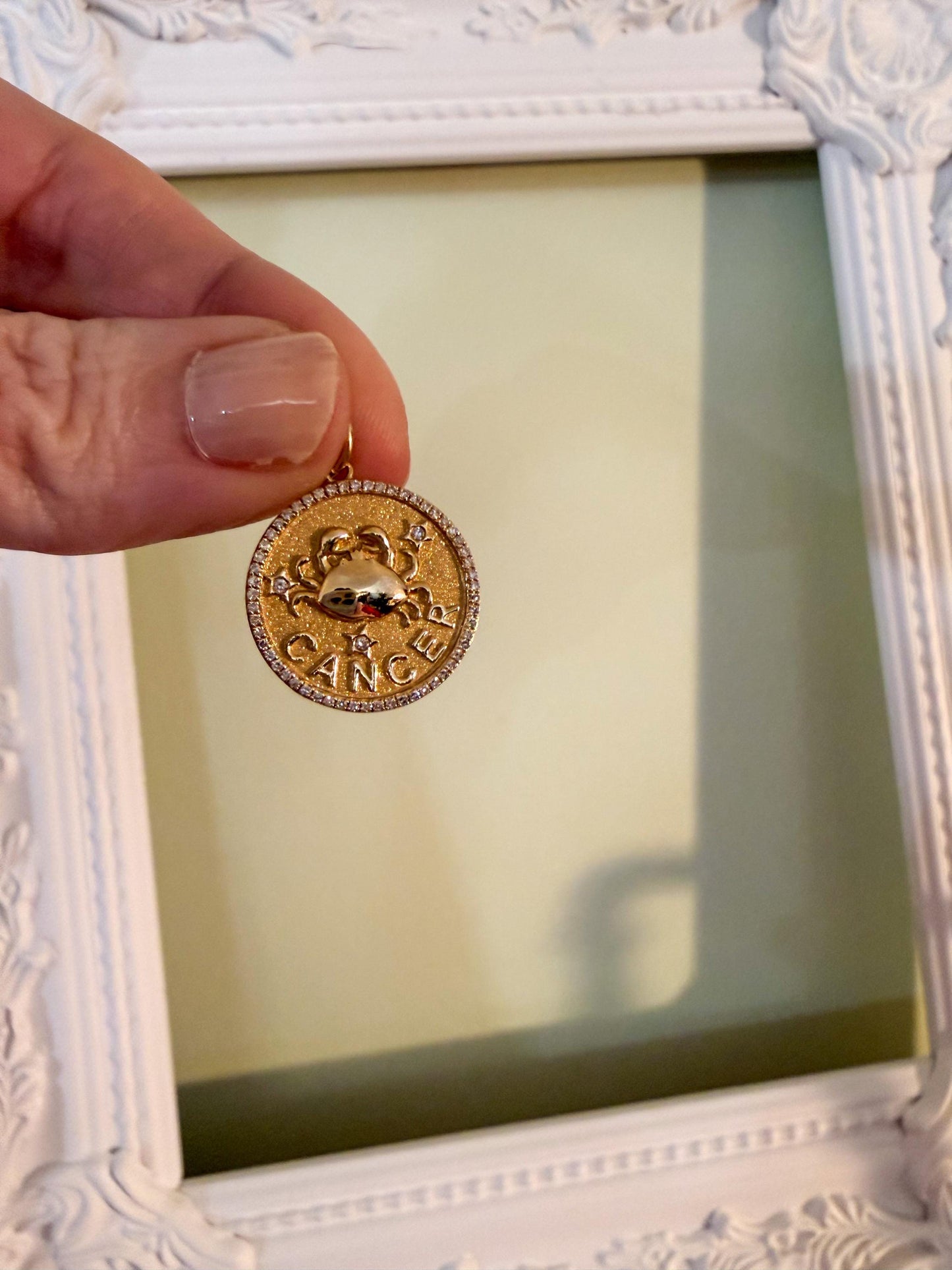 14K Yellow Gold Cancer Zodiac Pendant with Diamonds